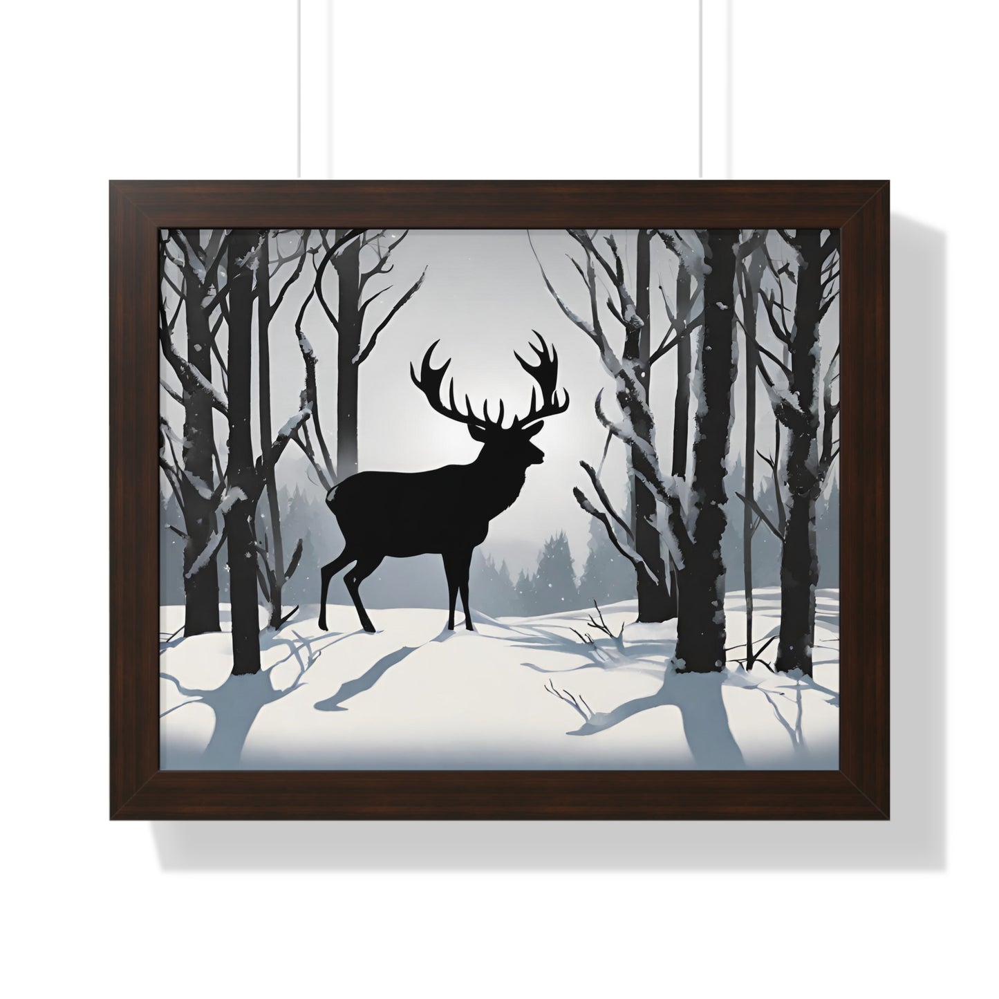 Animal Wall Art, Deer Hunter Picture, Big Buck Print, Hunting Cabin, Shadow Wall Hanging, Winter Snow Image, Living Room Poster, Framed Art