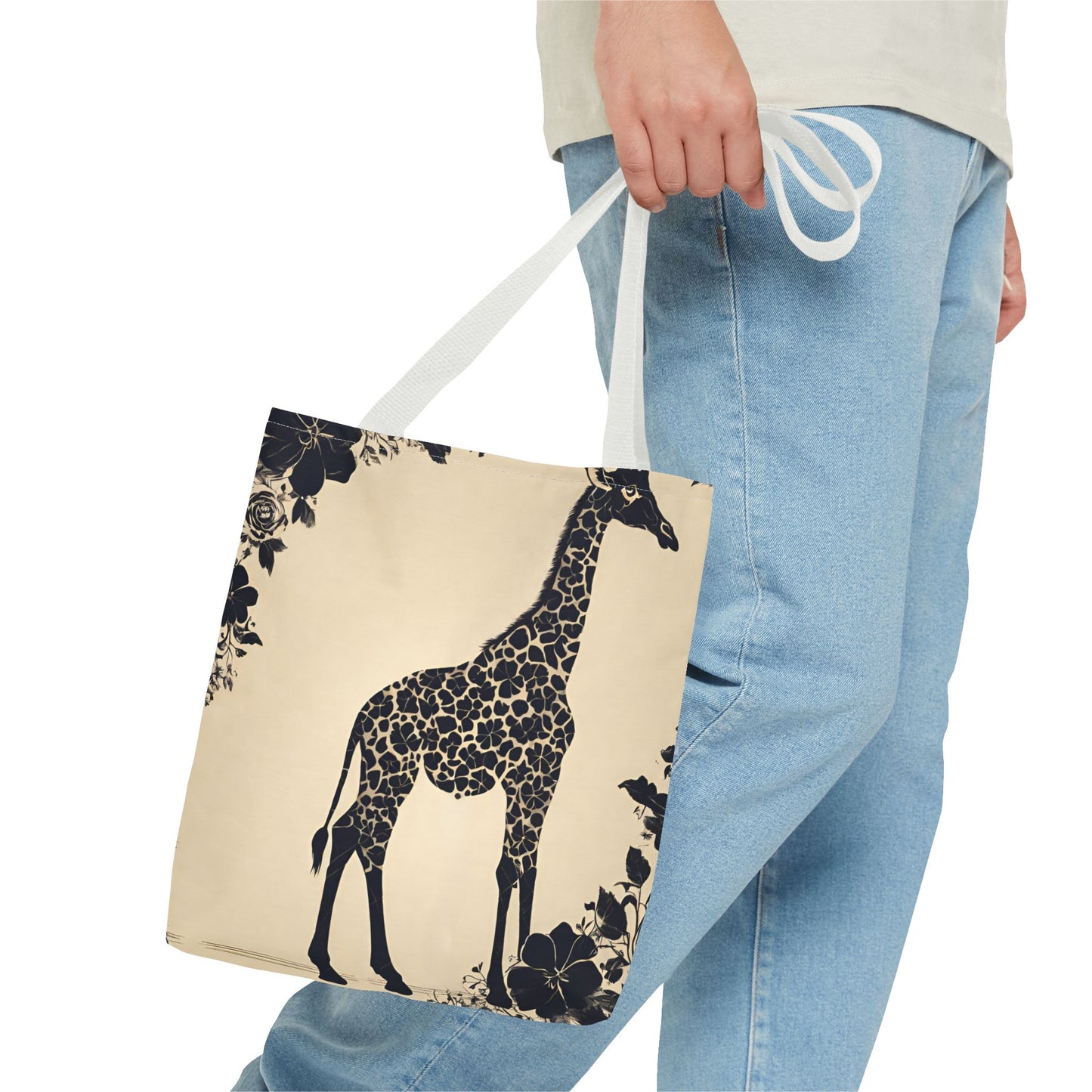Giraffe Lovers Tote | Floral Safari Animal Grocery Bag | African Savanna Office Travel Carrier | Grassland Wood Forest Cotton Traveler