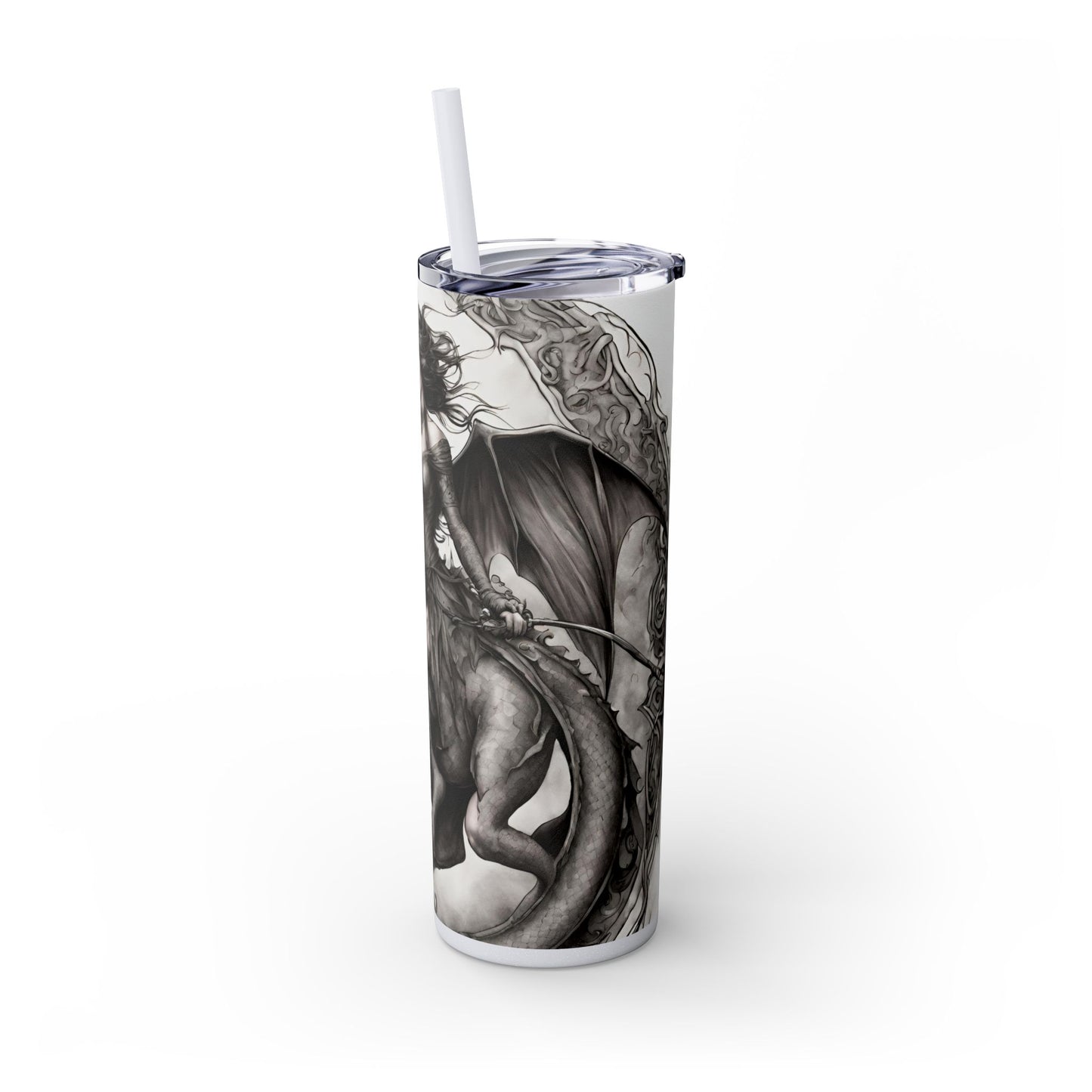 Gothic Medieval Flying Dragon Tumbler, Mutating Lizard Woman Beast Drinking Traveler, Dark Fantasy Liquid Cup