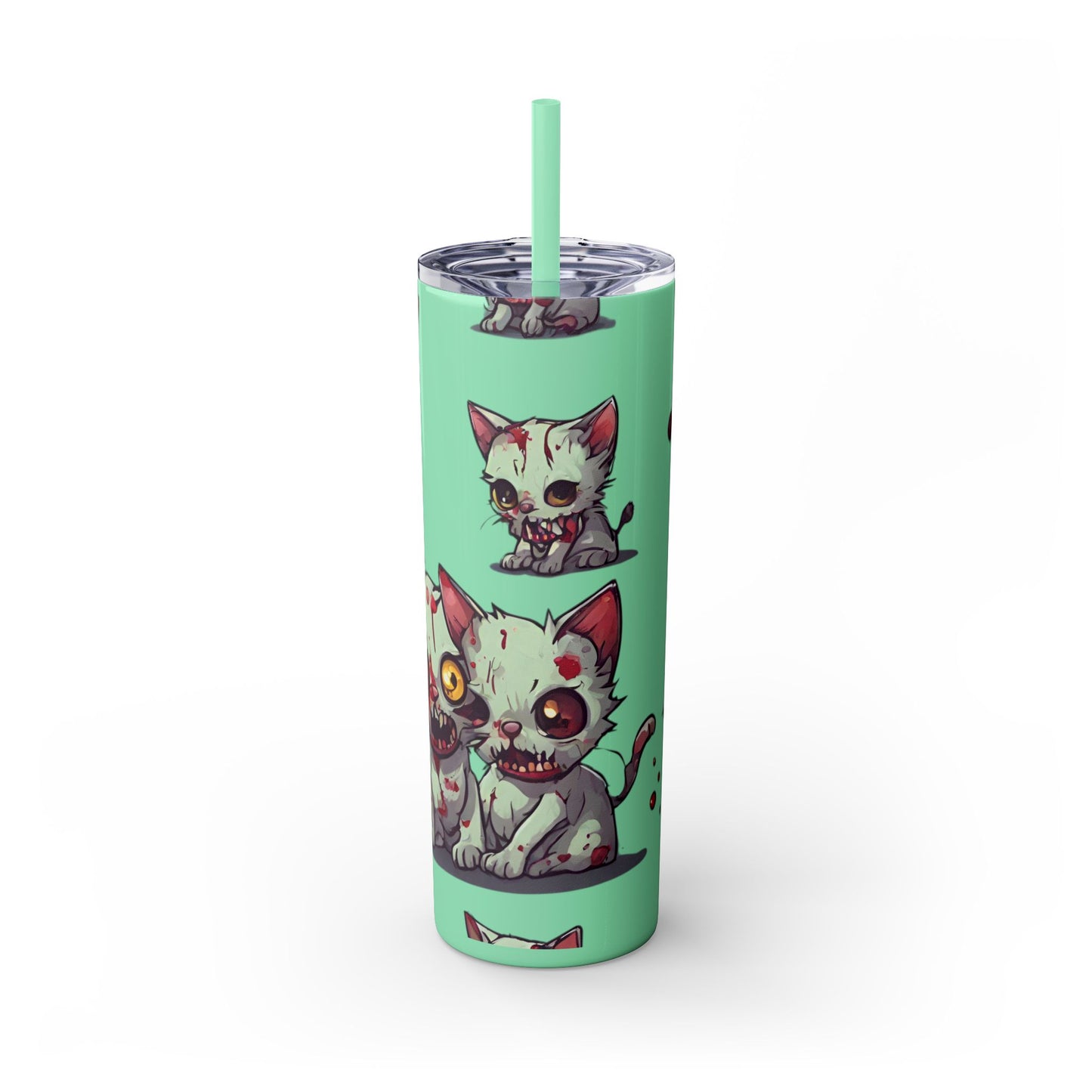 Zombie Kitties Skinny Tumbler | Mutated Kitten Zombies Insulated Cup | Furry Mutant Cats Office College School Hiking Road Drink Traveler