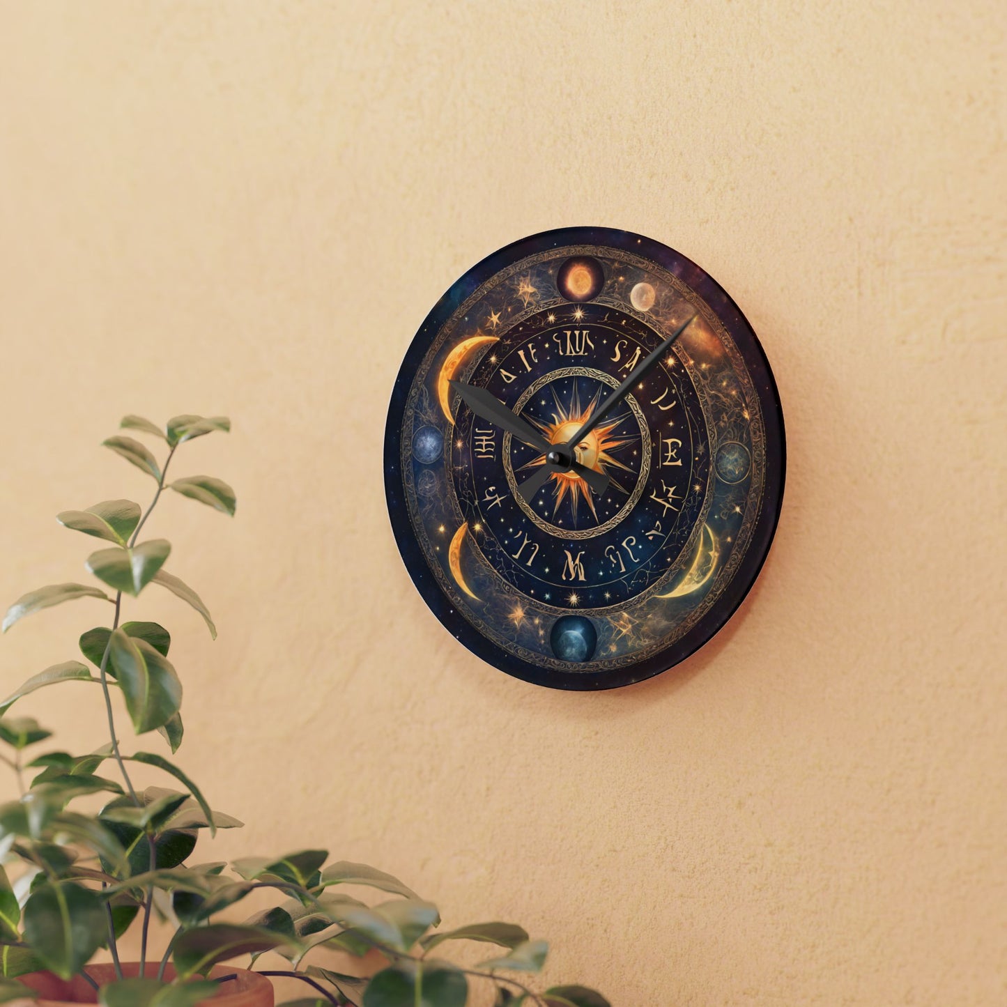 Moon Phases Acrylic Wall Art Clock | Lunar Cycle Astronomy Night & Space Hanging | Home Office Solar System Wall Decor Astrology Lover Gift