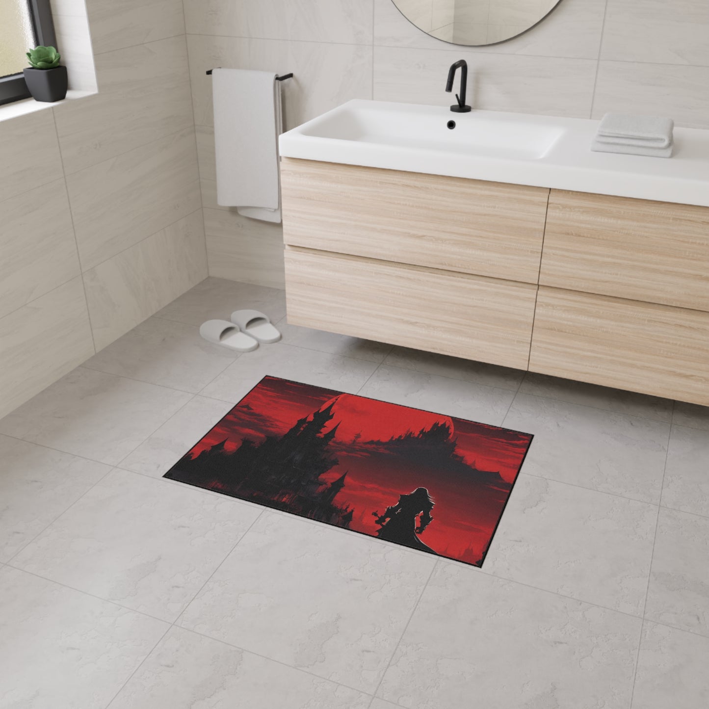 Castlevania Belmont Video Game Inspired Floor Mat | Death and Terror Await in the Dark of Night Bathroom Decor | Dracula Door Entry Gift