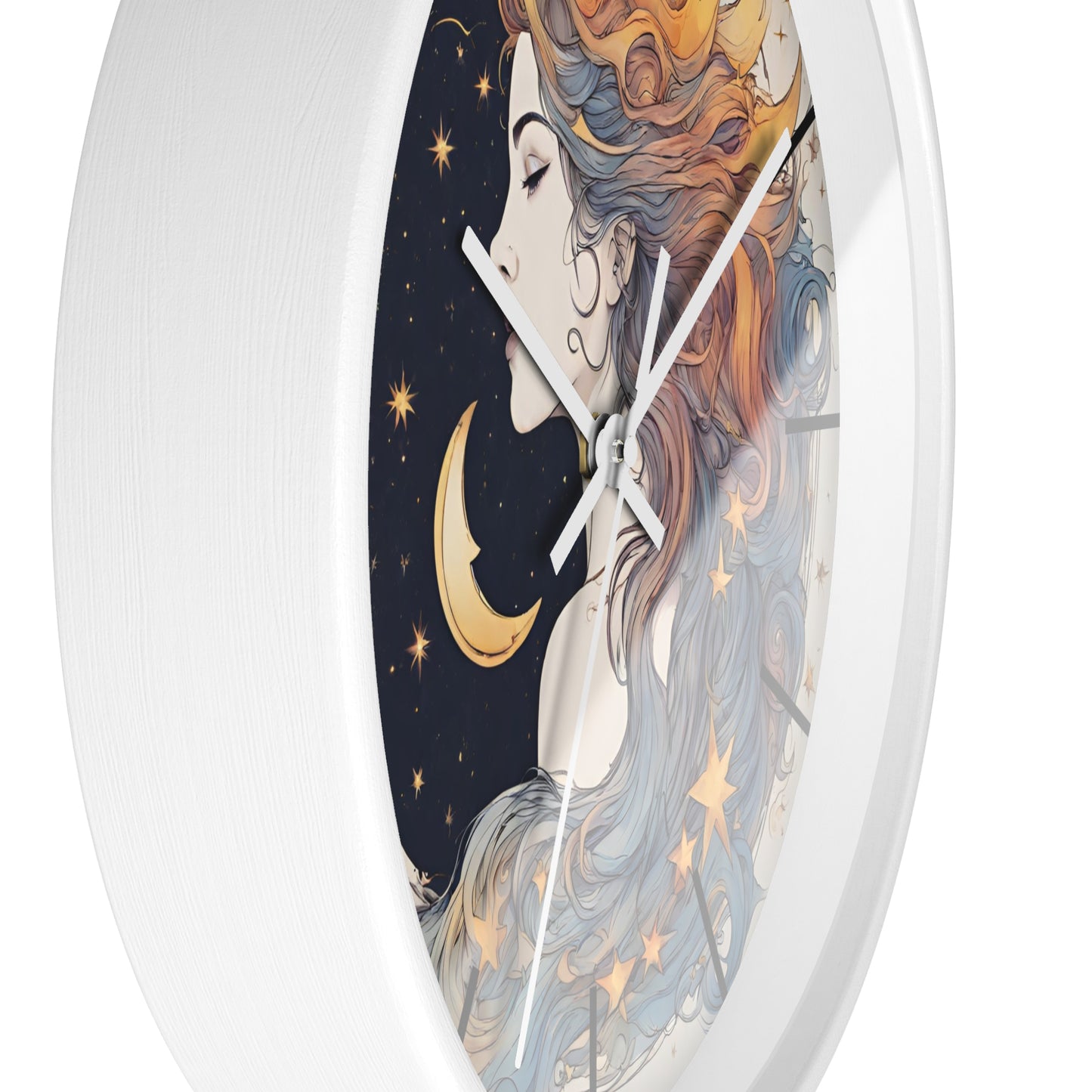 Moon Goddess Lined Wall Art Clock | Lunar Stars & Space Astronomy Wall Hanging | Woman of Time Home Office Solar System Wall Decor Gift
