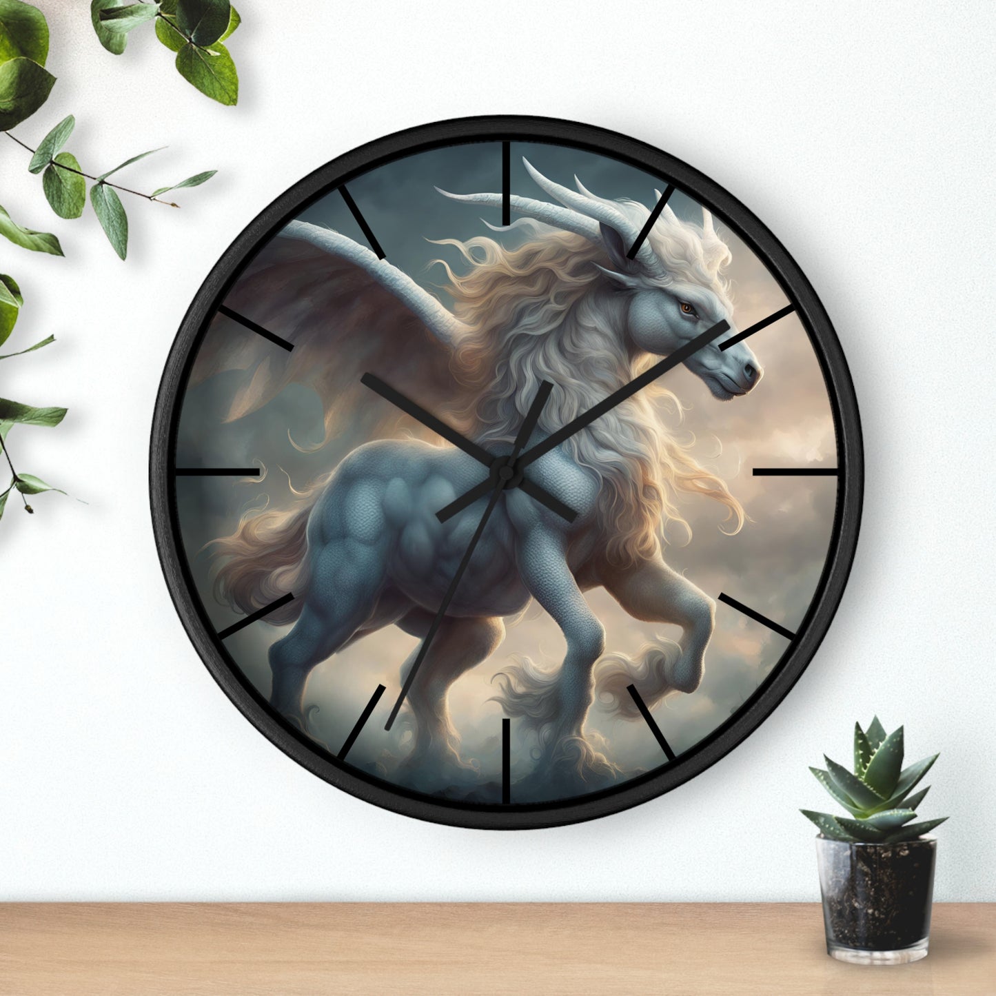 Majestic Myths Art Clock | Pegasus Horned Winged Horse Wall Hanging | Mystical Cloud Sky Fantasy Home Office Decor Gift