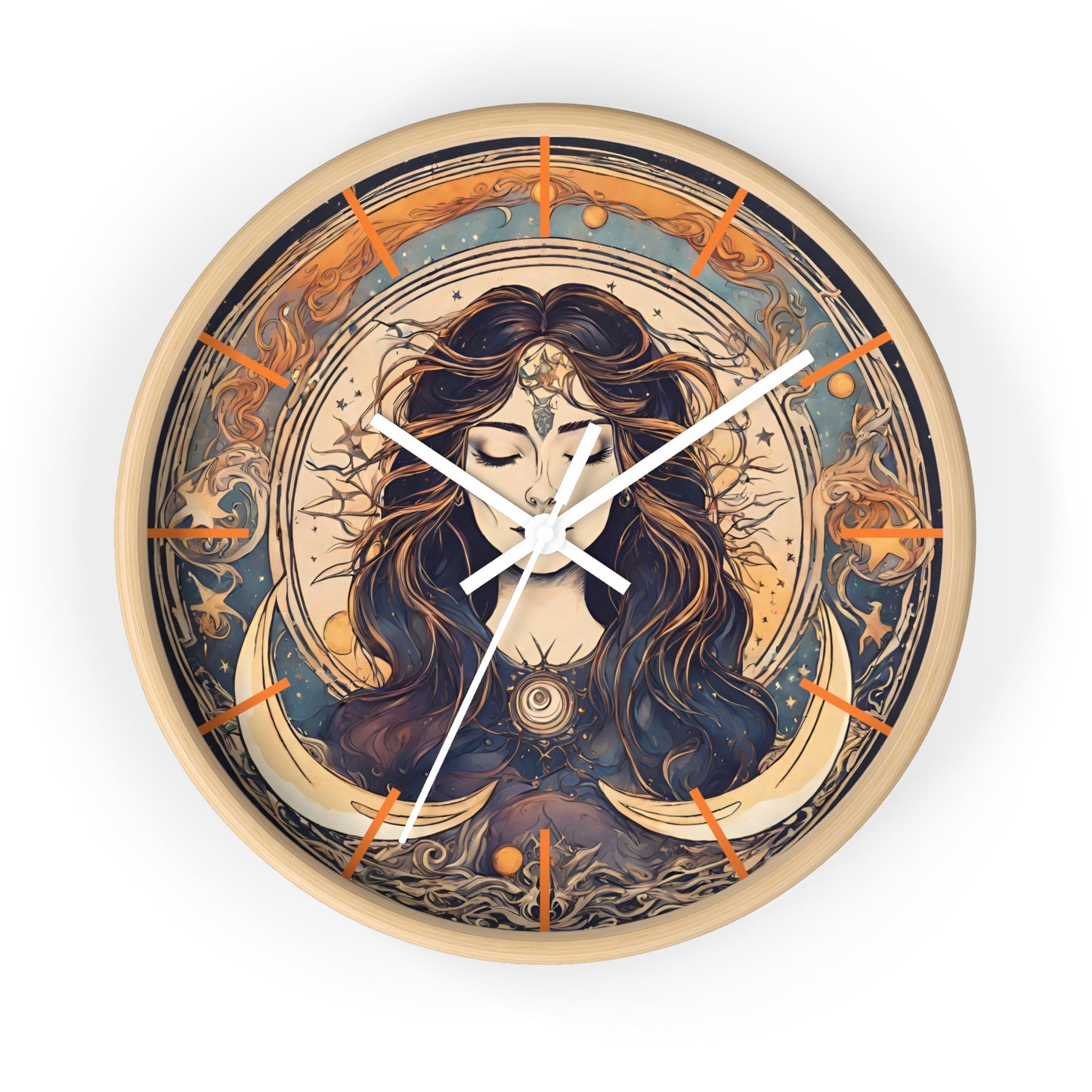 Sun & Moon Goddess Wall Art Clock | Lunar Stars and Space Astronomy Wall Hanging | Keeper of Time Home Office Solar System Wall Decor Gift