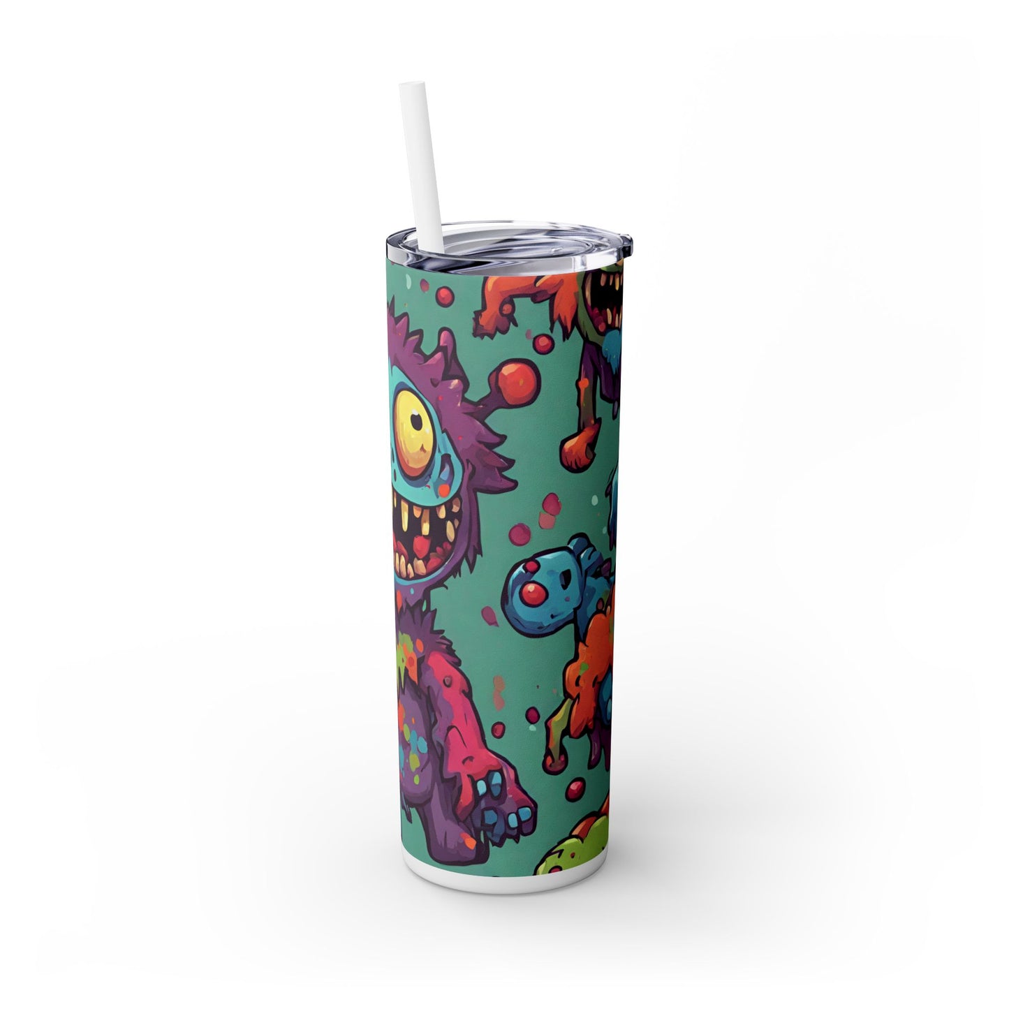 Kids Little Monster Skinny Tumbler | Colorful Funny Zombie Childs Insulated Cup | Furry Mutant Fun School Lunch Classroom Drink Traveler