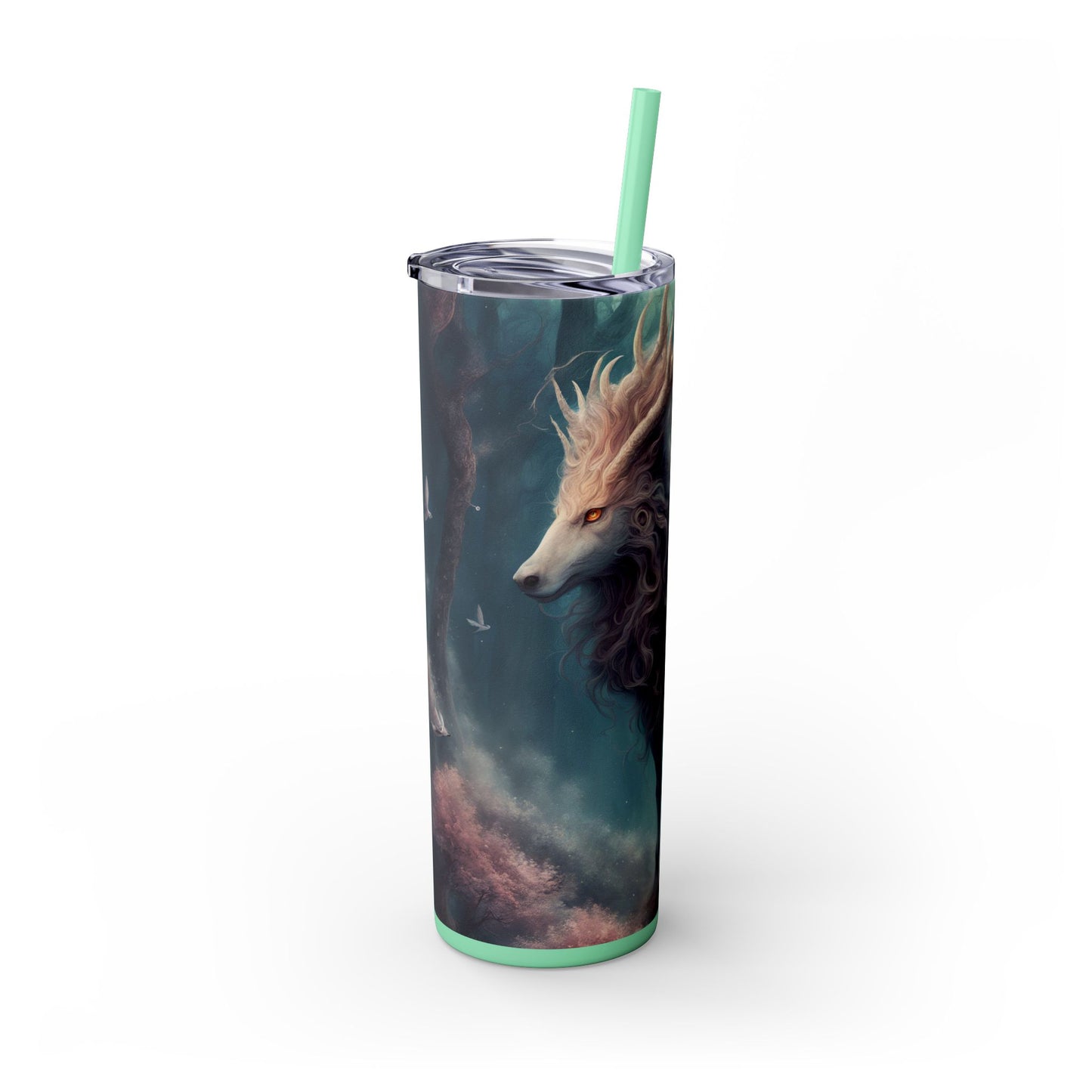 Majestic Myths Skinny Tumbler | Floral Flower Forest Horned Horse Insulated Cup | Mystical Maned Goat Fantasy Drink Travel Exercise Gift