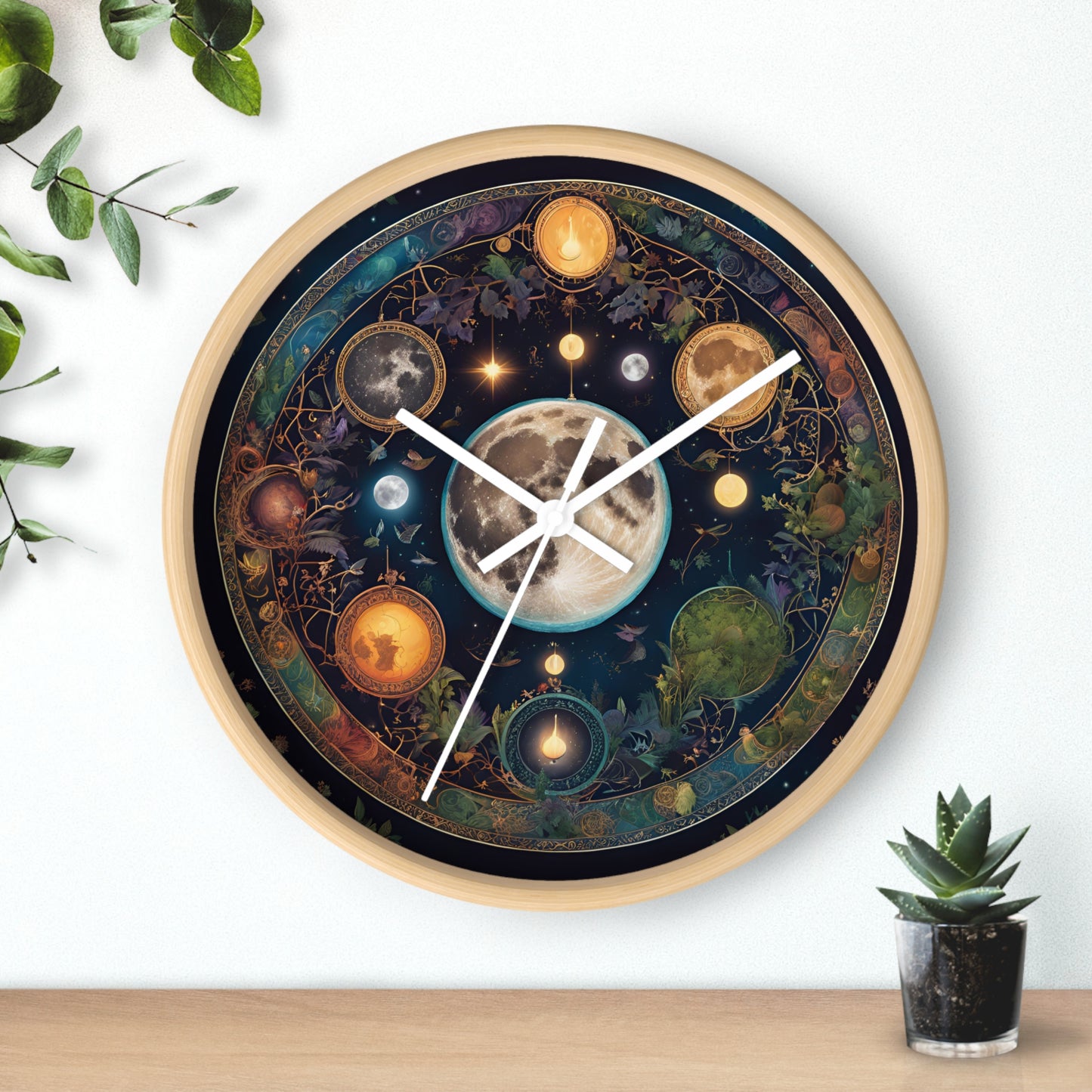 Moon, Sun and Earth Phases Wall Clock, Lunar Cycle Astronomy Home Decor, Solar System Wall Hanging, Celestial Office Art Gift