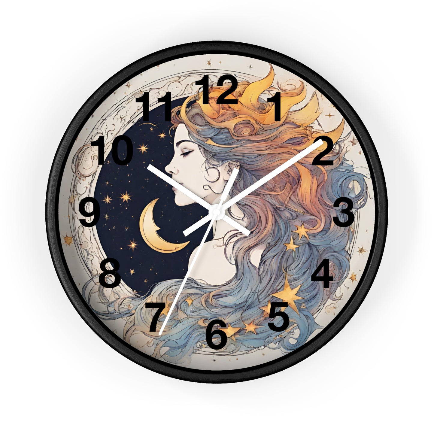 Moon Goddess Numbered Wall Art Clock | Lunar Stars & Space Astronomy Wall Hanging | Woman of Time Home Office Solar System Wall Decor Gift