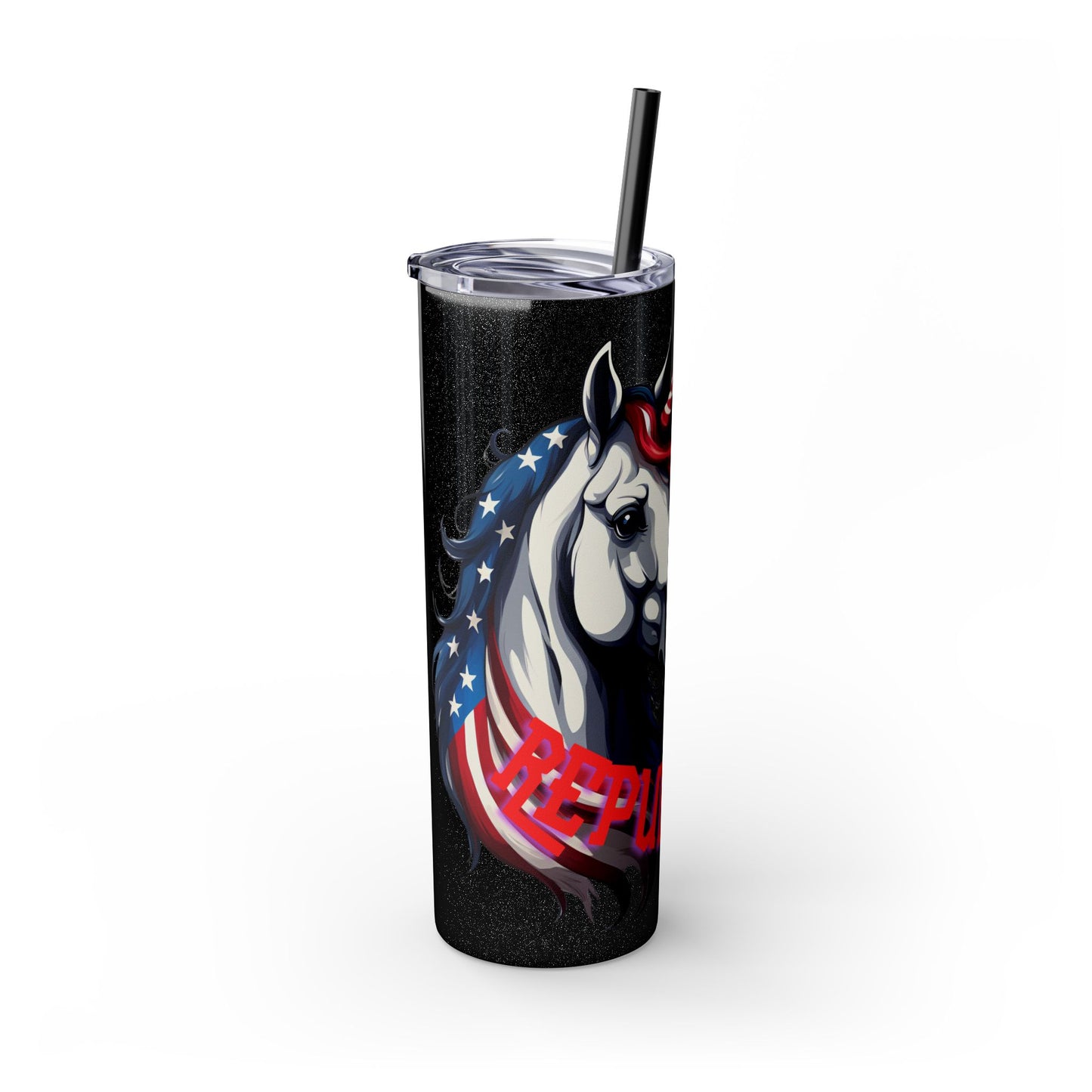Patriotic American Unicorn Skinny Tumbler | United States Freedom Loving Horse Insulated Cup | US Flag Veteran Gift Patriot Drink Traveler