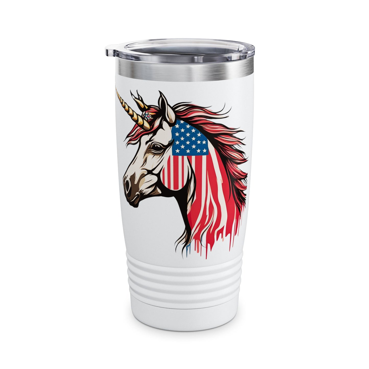 Patriotic Unicorn Tumbler | American Flag Election Traveler | United States Flag Patriot Veteran Gift | Freedom Loving Horse Road Drink Cup