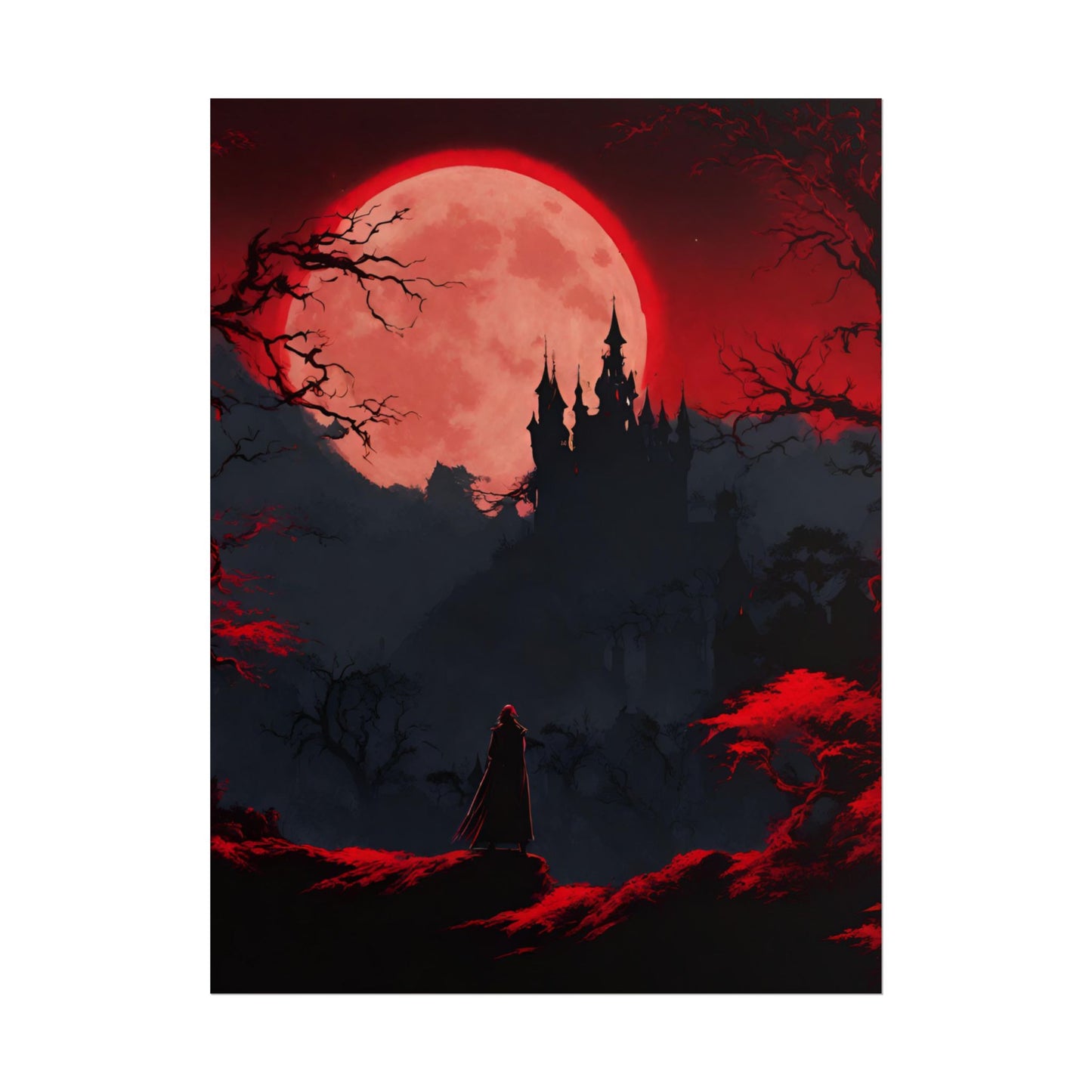Castlevania Belmont Video Game Room Inspired Wall Decor | Cursed Ring of Lunar Blood Poster | Dracula Castle Vampire Night Wall Hanging