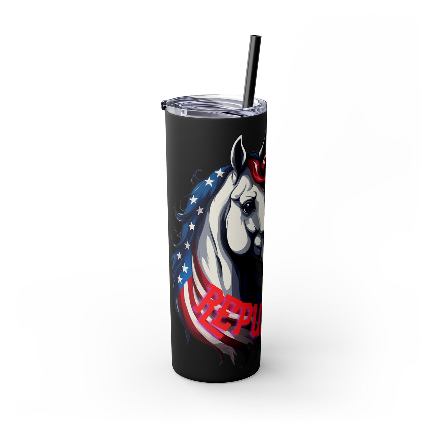 Patriotic American Unicorn Skinny Tumbler | United States Freedom Loving Horse Insulated Cup | US Flag Veteran Gift Patriot Drink Traveler