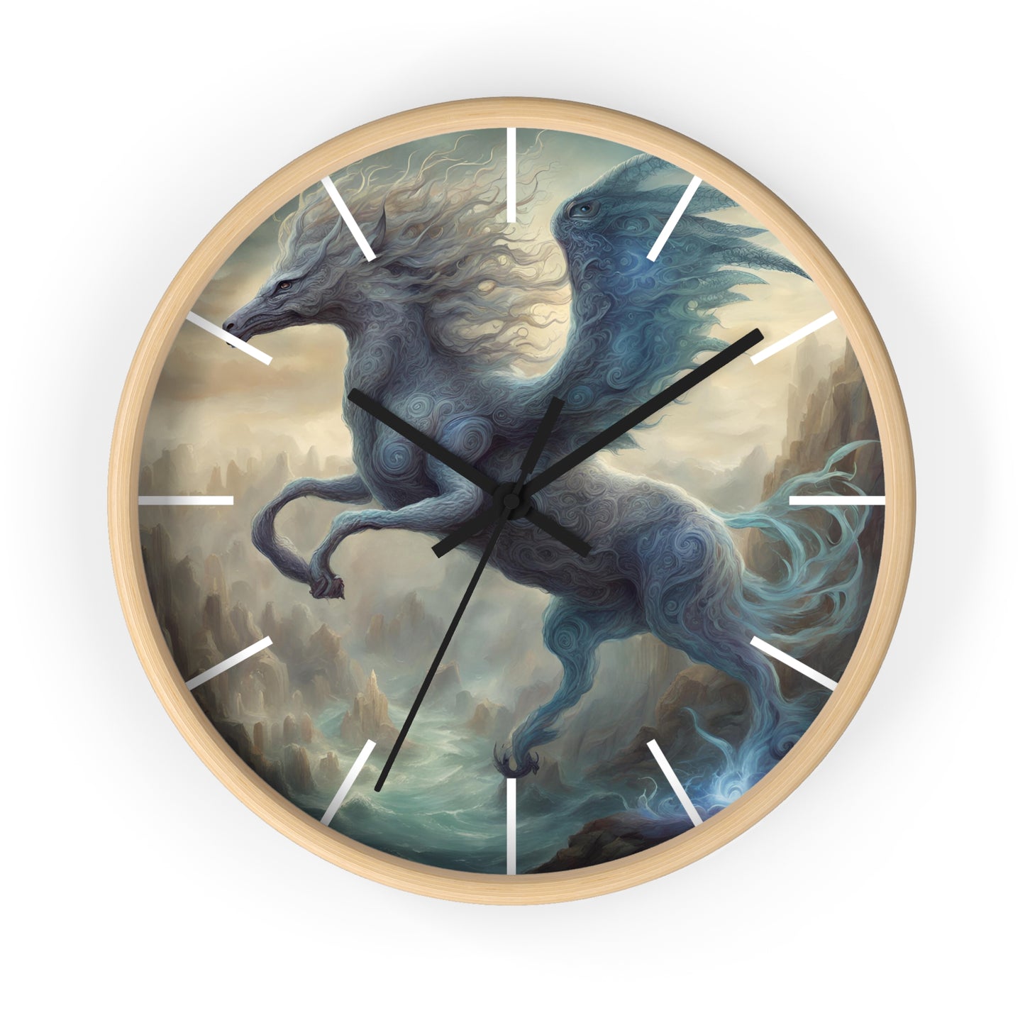Majestic Myths Art Clock | Electrified Pegasus Horse Wall Hanging | Mystical Winged Blue Lightning Fantasy Home Office Decor Gift