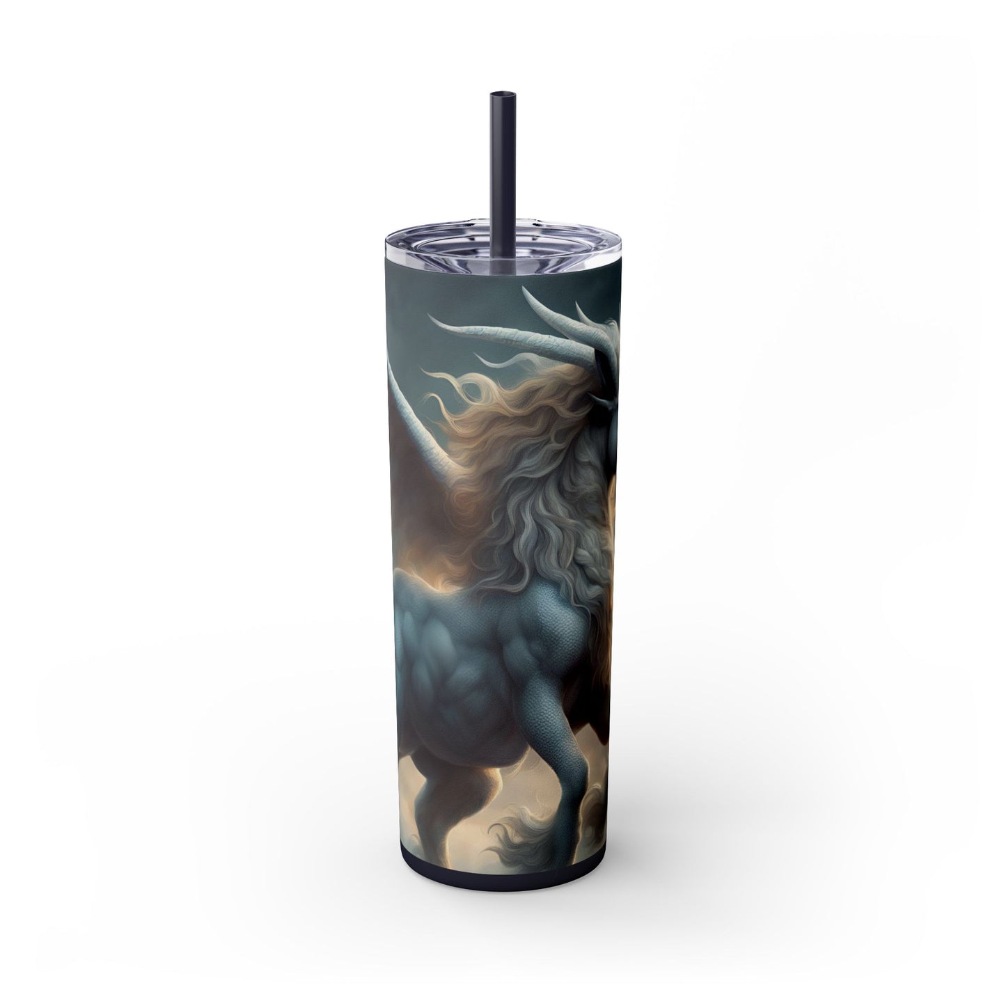 Majestic Myths Skinny Tumbler | Pegasus Horned Winged Horse Drinking Cup | Sky Cloud Fantasy Road Trip Exercise Traveler | Auto Gift