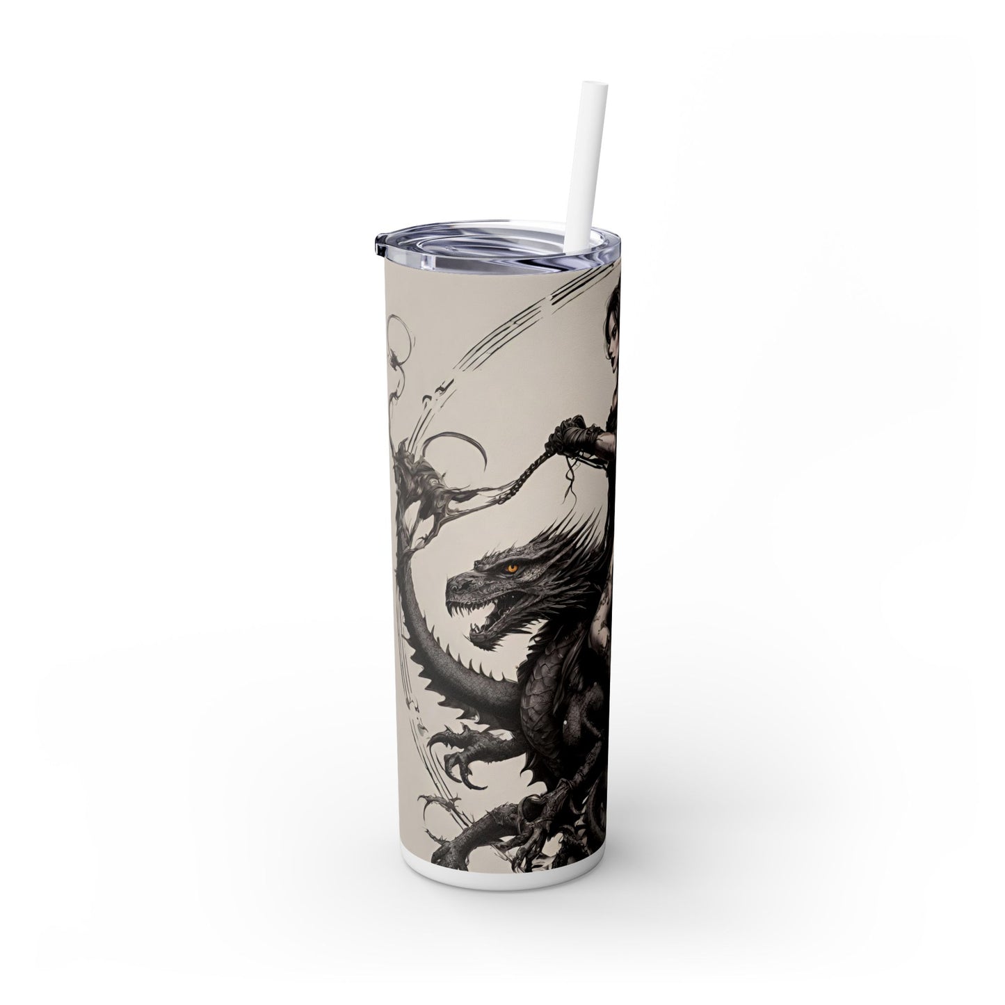 Gothic Medieval Flying Dragon Tumbler, Beautiful Woman Beast Rider Drinking Traveler, Dark Fantasy Liquid Cup