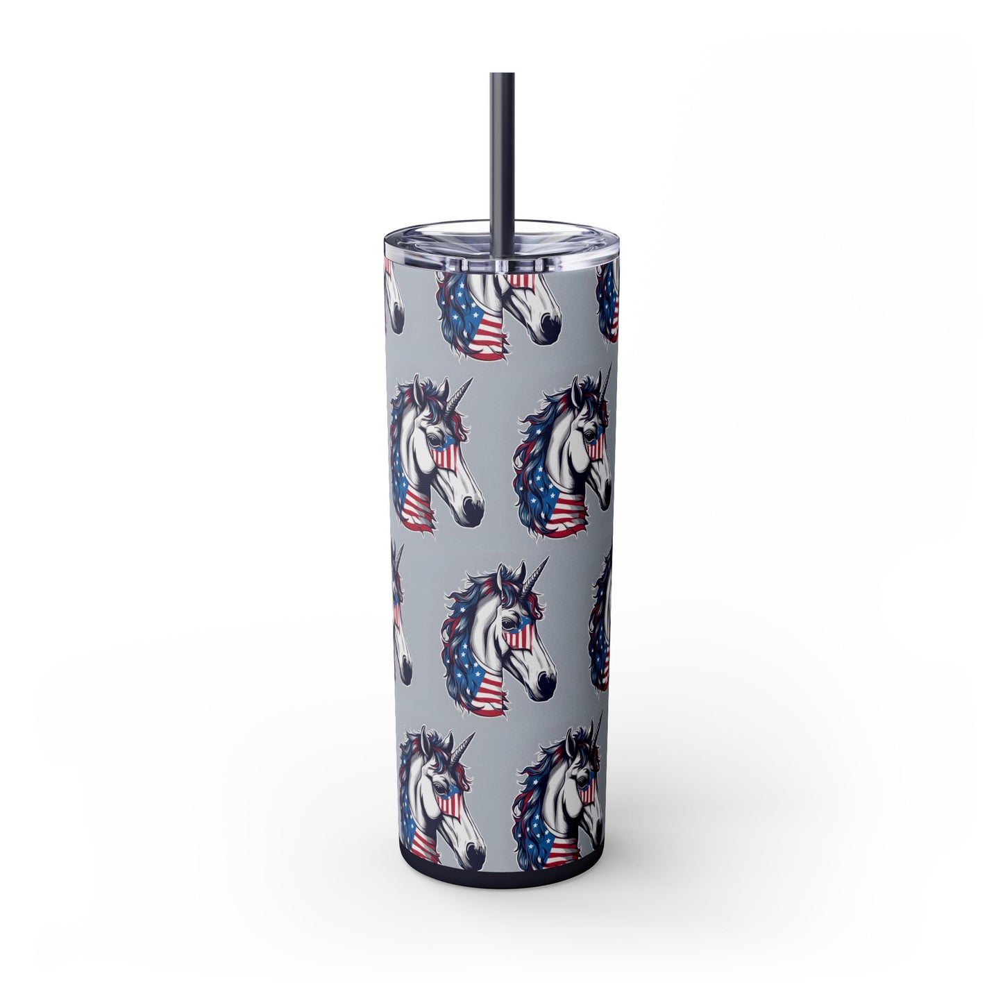 Patriotic American Unicorn Skinny Tumbler | United States Freedom Loving Horse Insulated Cup | US Flag Veteran Gift Patriot Drink Traveler