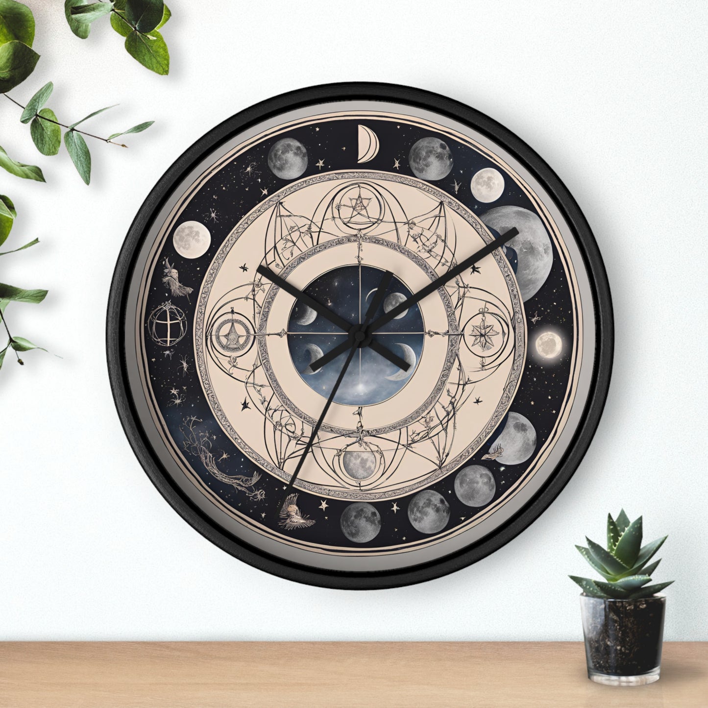 Moon Phases Wall Clock, Lunar Cycle Astronomy Home Decor, Solar System Wall Hanging, Celestial Office Art, Gift for Space Enthusiasts