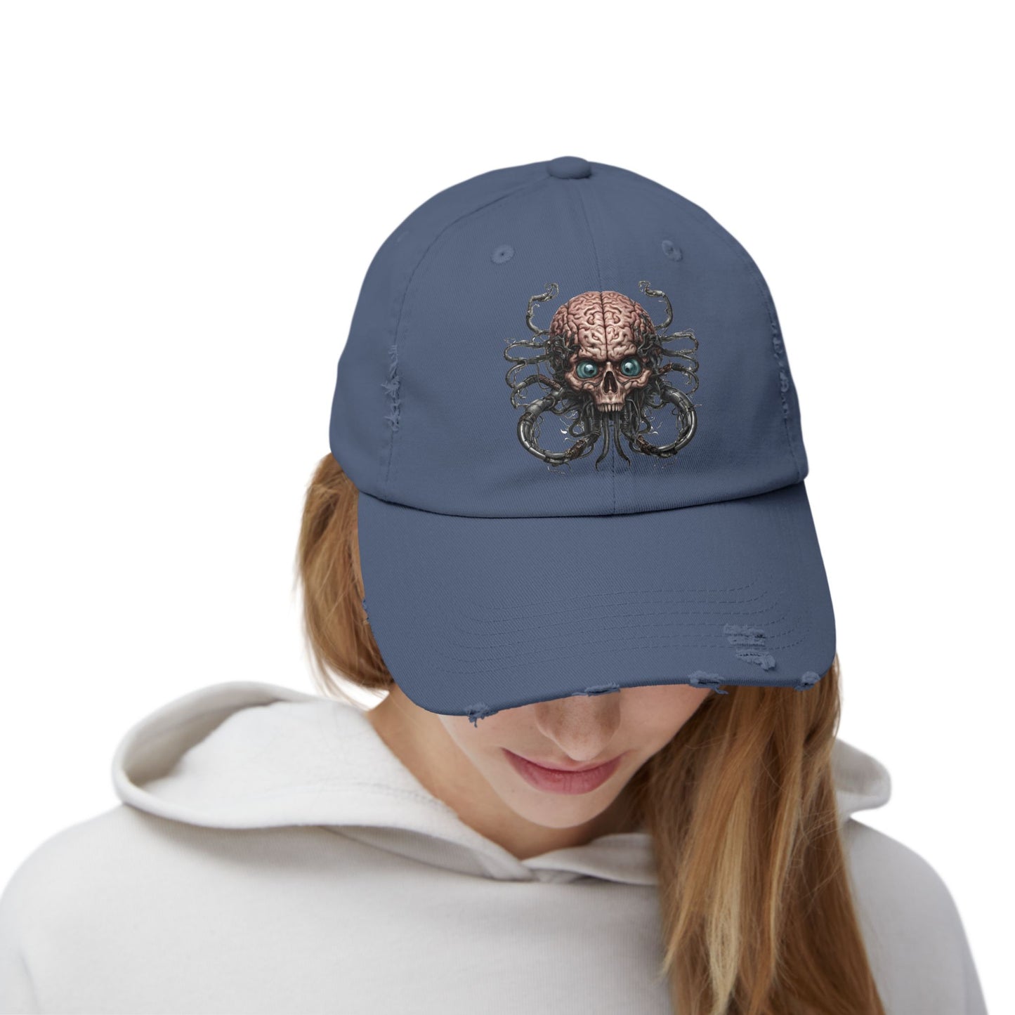 Alien Brain Robot Skull Hat, Contra Video Game Inspired Ball Cap, Metal Tentacle Cyborg Outer Space Bedroom Spring, Summer, Fishing Gift