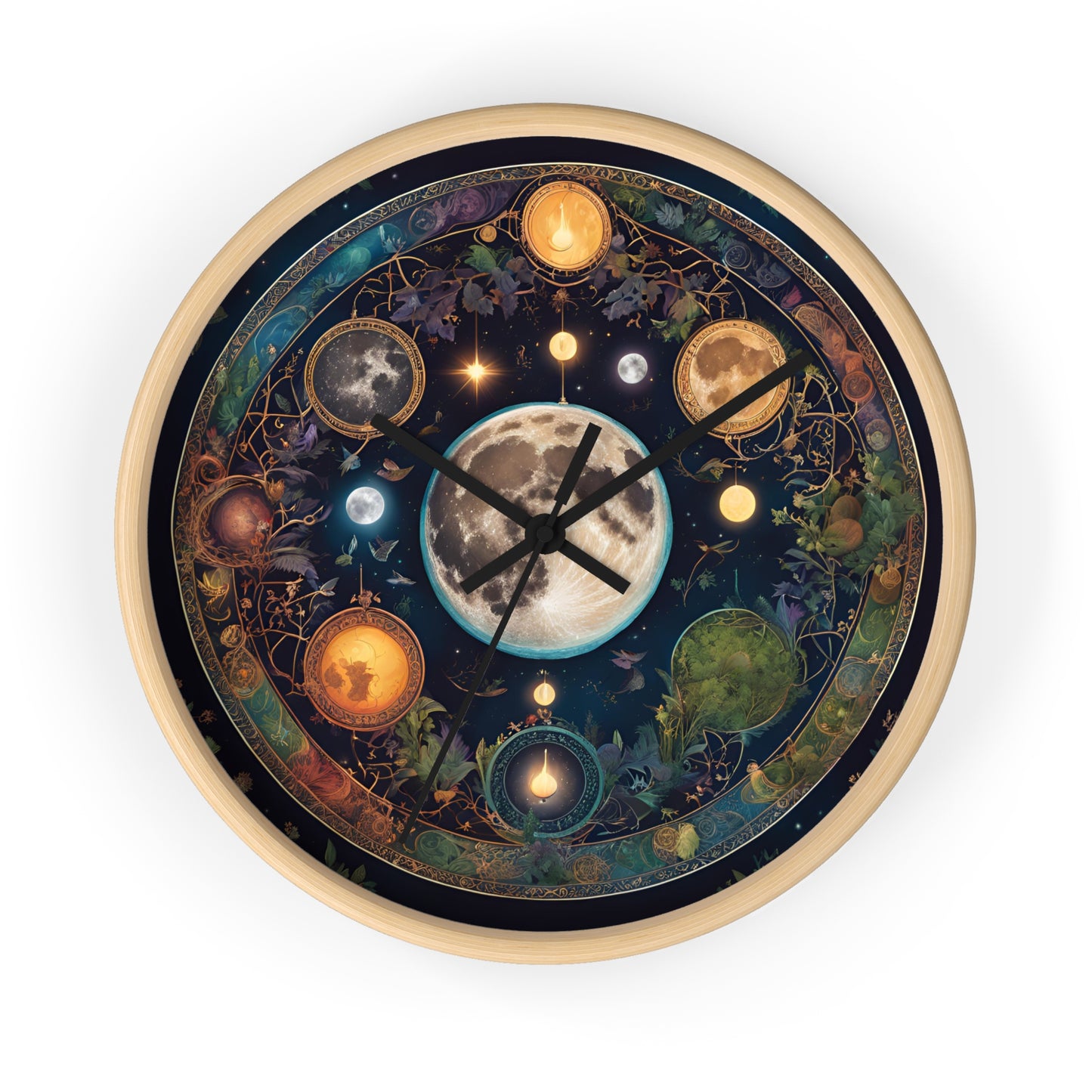 Moon, Sun and Earth Phases Wall Clock, Lunar Cycle Astronomy Home Decor, Solar System Wall Hanging, Celestial Office Art Gift