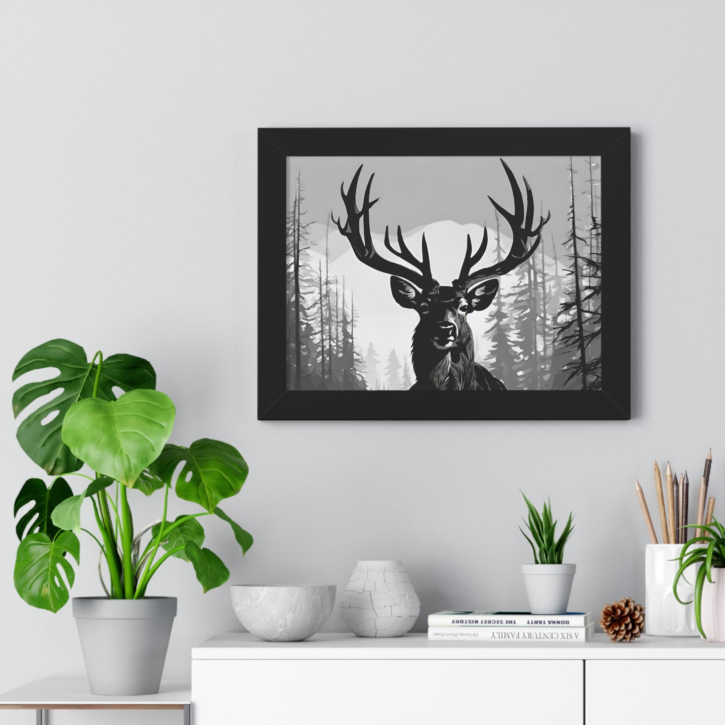 Animal Wall Art, Deer Hunter Picture, Big Buck Print, Hunting Cabin, Shadow Wall Hanging, Winter Snow Image, Living Room Poster, Framed Art