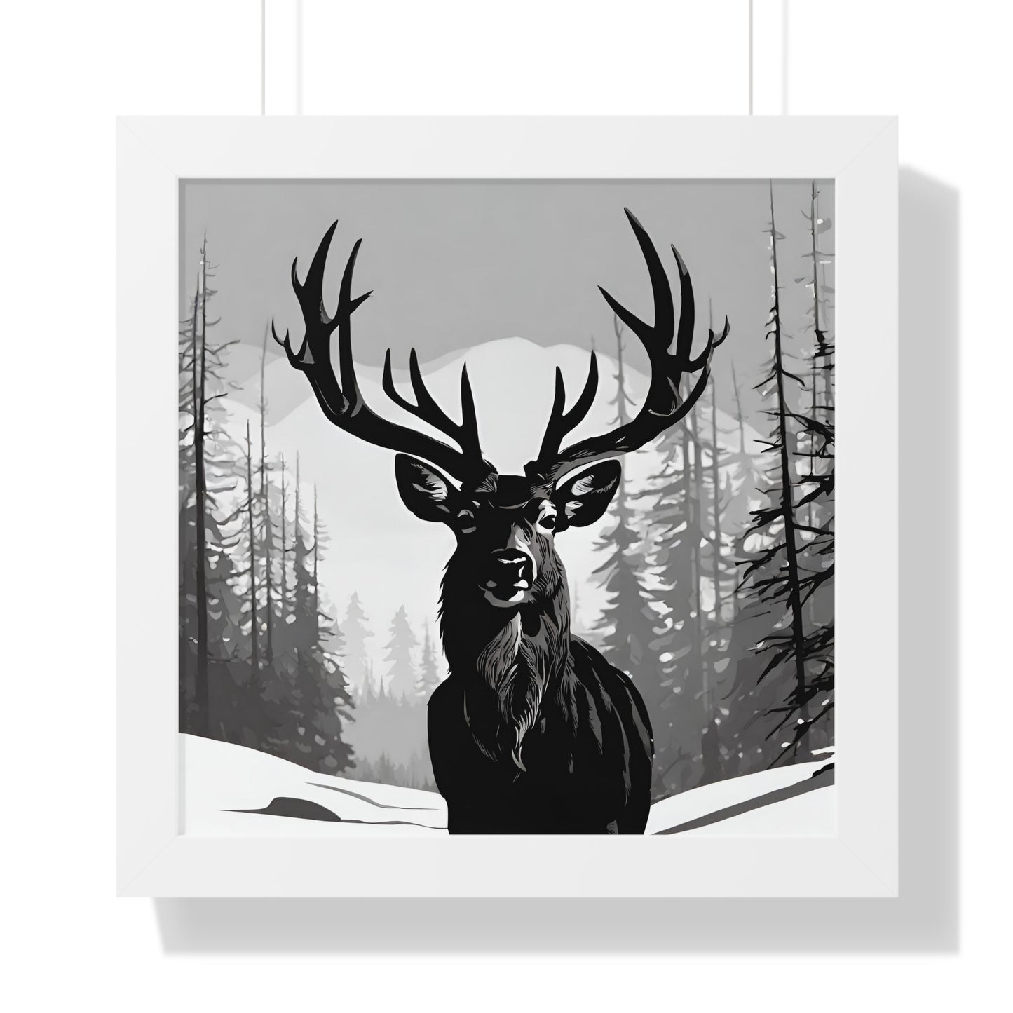Animal Wall Art, Deer Hunter Picture, Big Buck Print, Hunting Cabin, Shadow Wall Hanging, Winter Snow Image, Living Room Poster, Framed Art