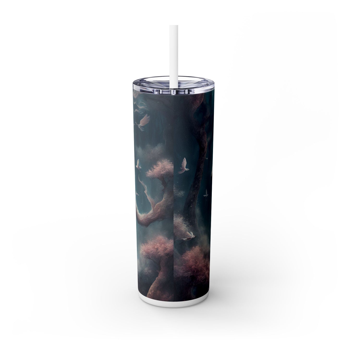 Majestic Myths Skinny Tumbler | Floral Flower Forest Horned Horse Insulated Cup | Mystical Maned Goat Fantasy Drink Travel Exercise Gift