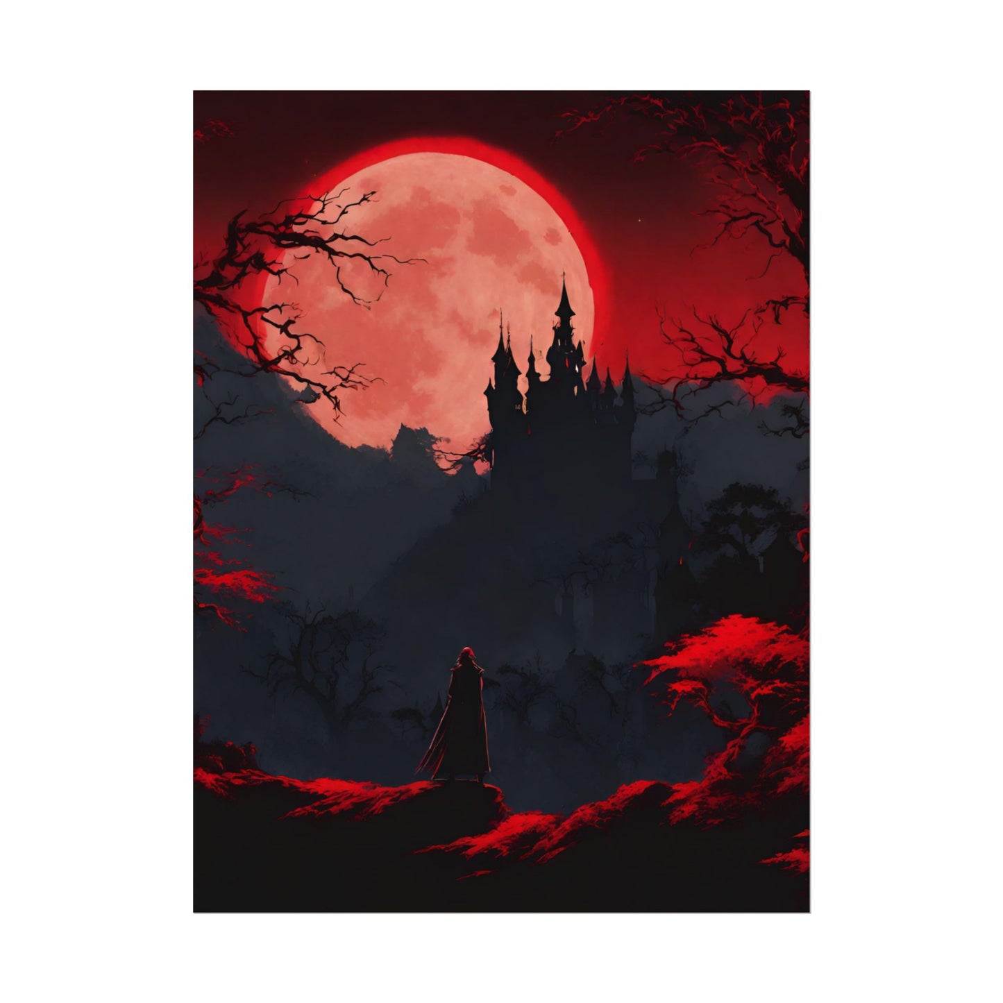 Castlevania Belmont Video Game Room Inspired Wall Decor | Cursed Ring of Lunar Blood Poster | Dracula Castle Vampire Night Wall Hanging