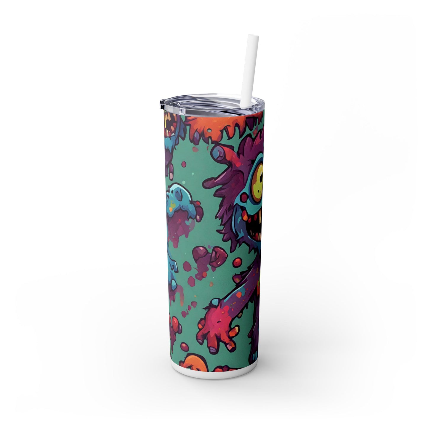 Kids Little Monster Skinny Tumbler | Colorful Funny Zombie Childs Insulated Cup | Furry Mutant Fun School Lunch Classroom Drink Traveler