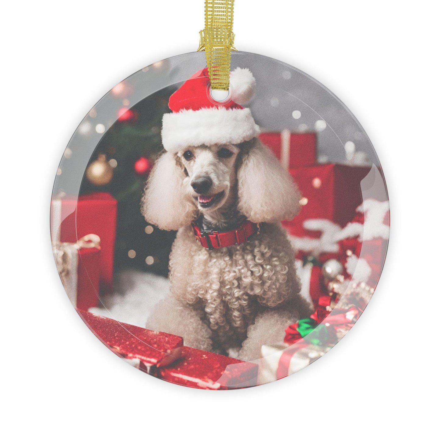 Poodle Christmas Ornament, Holiday Tree Decoration, Adorable Dog Ornament, Dog Lovers Gift, Round Glass Keepsake, Pet Xmas Collectible