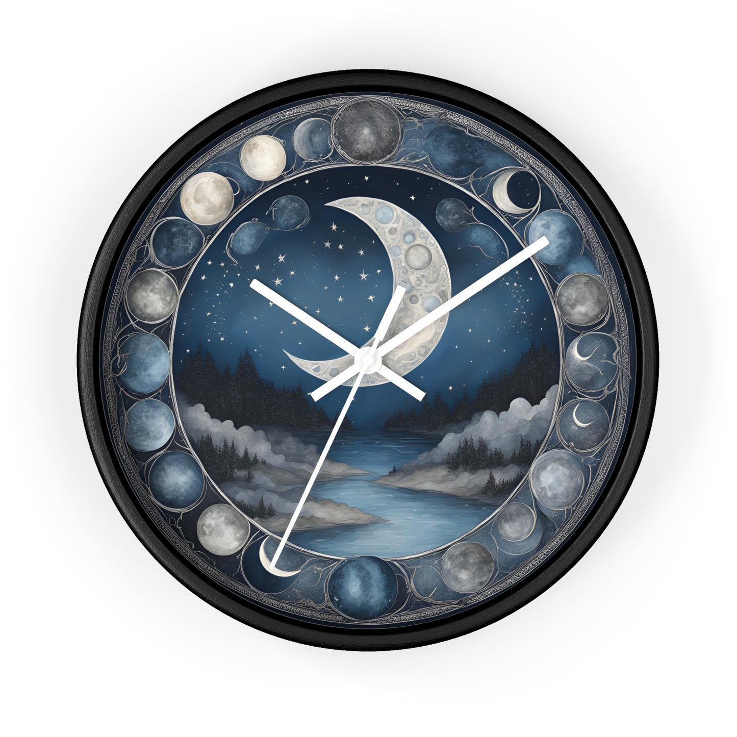 Moon Phases Wall Clock, Lunar Cycle Astronomy Home Decor, Solar System Wall Hanging, Celestial Office Art, Gift for Space Enthusiasts