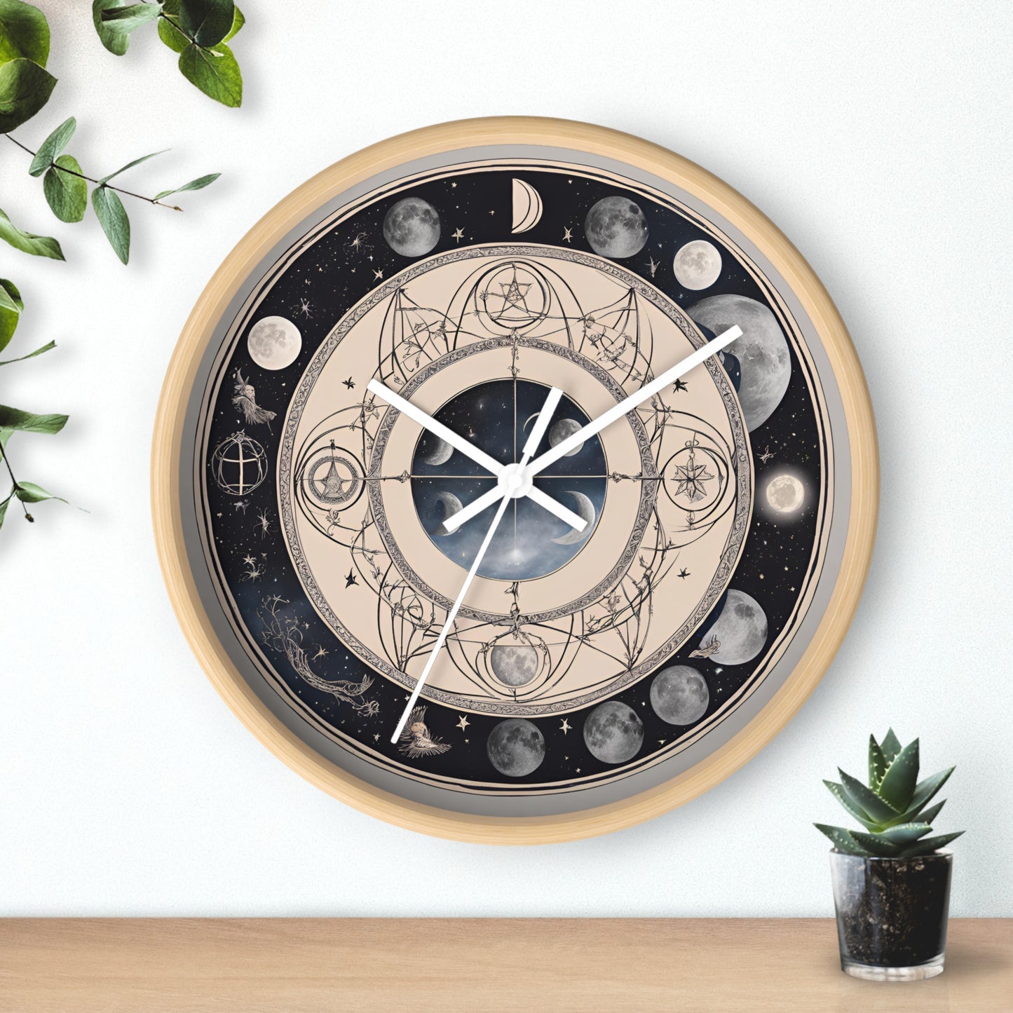 Moon Phases Wall Clock, Lunar Cycle Astronomy Home Decor, Solar System Wall Hanging, Celestial Office Art, Gift for Space Enthusiasts