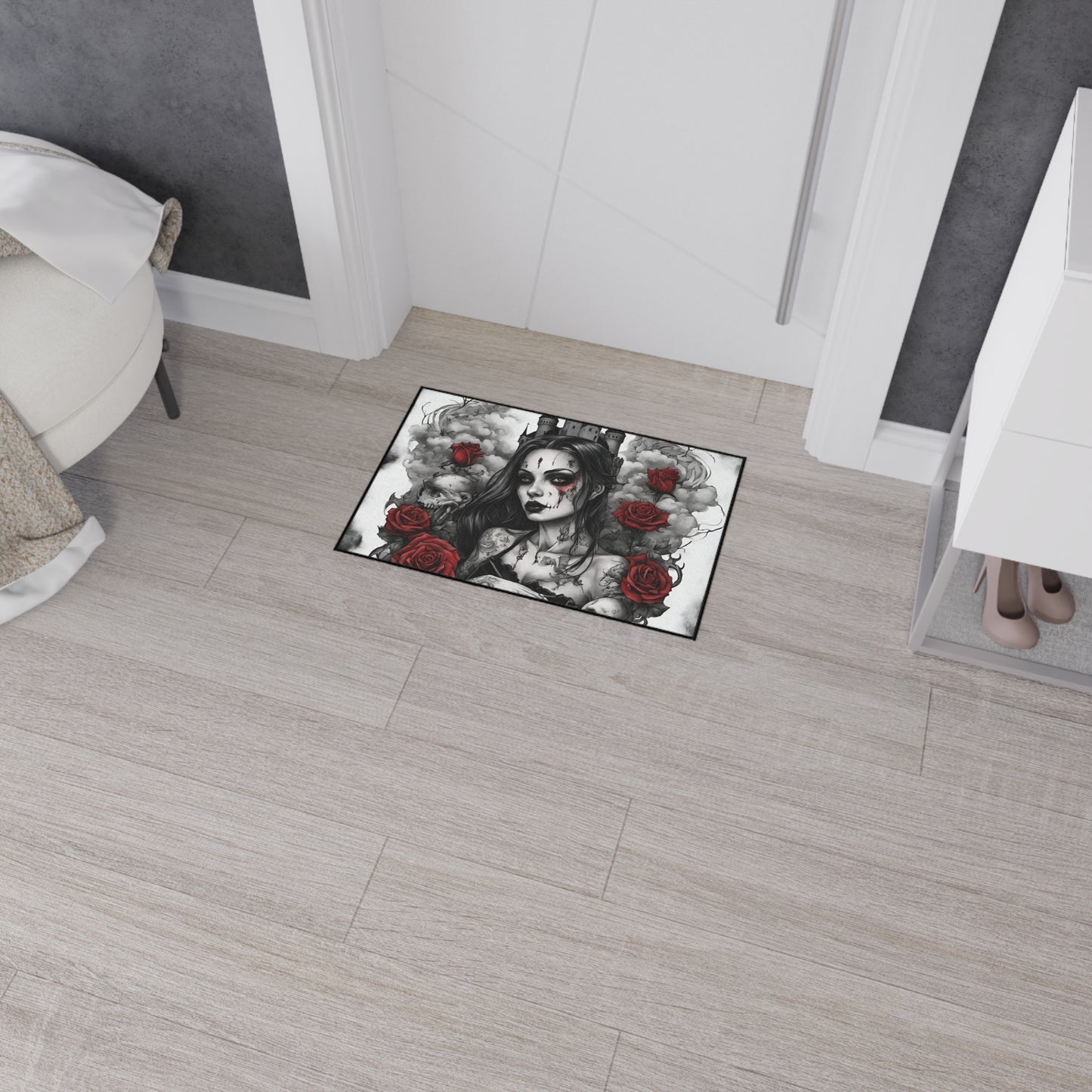 Withering Beauty Floor Mat, Rose Blossom Rug, Skull and Flowers Mat, Cloud Castle Rug