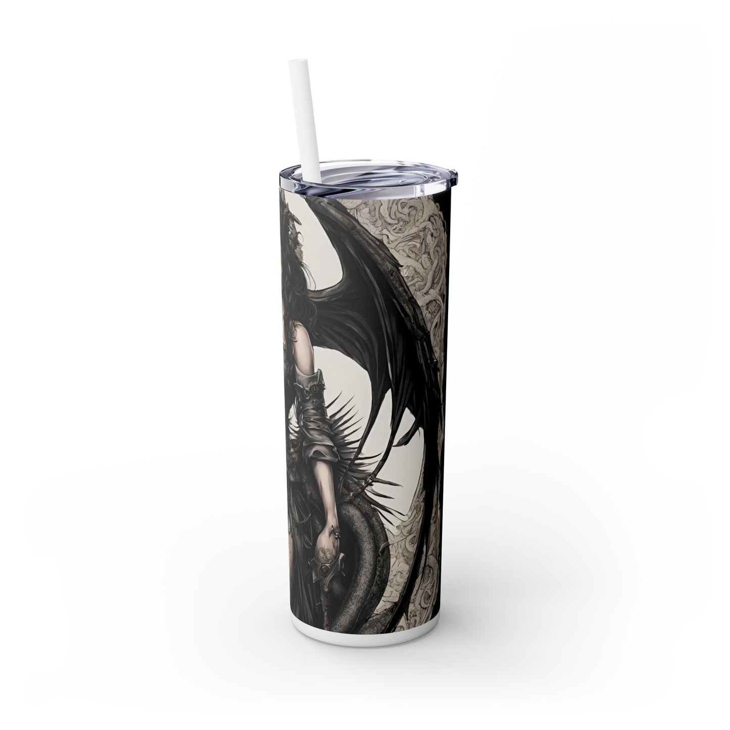 Gothic Medieval Dragon Tumbler, Beautiful Woman Morphing Drinking Traveler, Dark Fantasy Liquid Cup