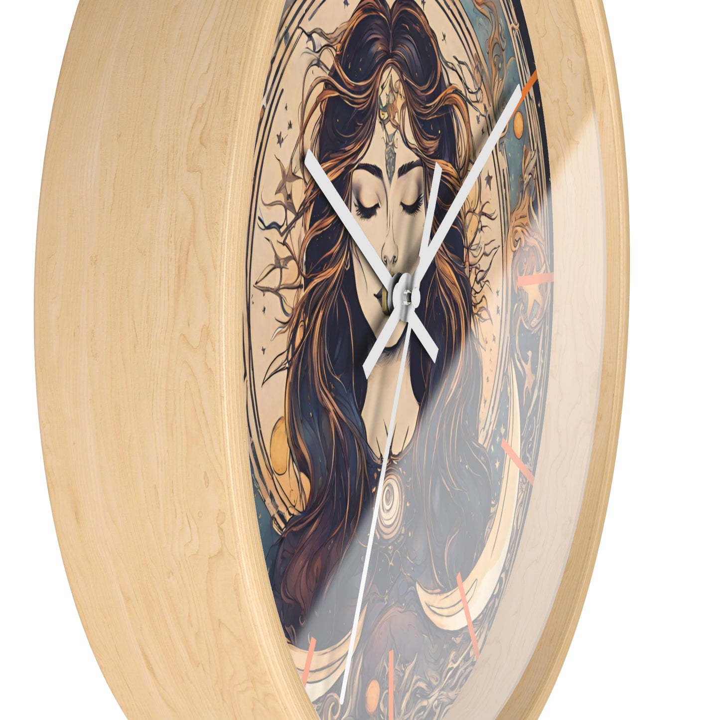 Sun & Moon Goddess Wall Art Clock | Lunar Stars and Space Astronomy Wall Hanging | Keeper of Time Home Office Solar System Wall Decor Gift
