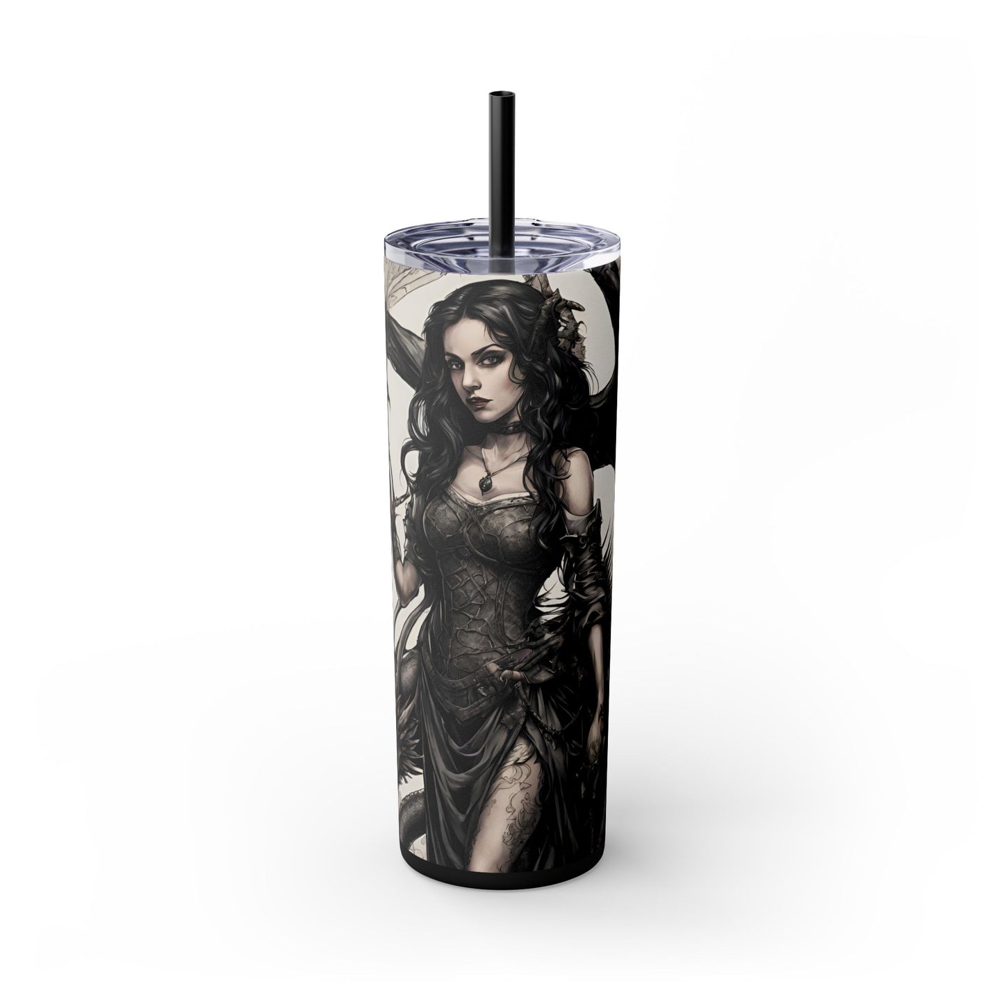 Gothic Medieval Dragon Tumbler, Beautiful Woman Morphing Drinking Traveler, Dark Fantasy Liquid Cup