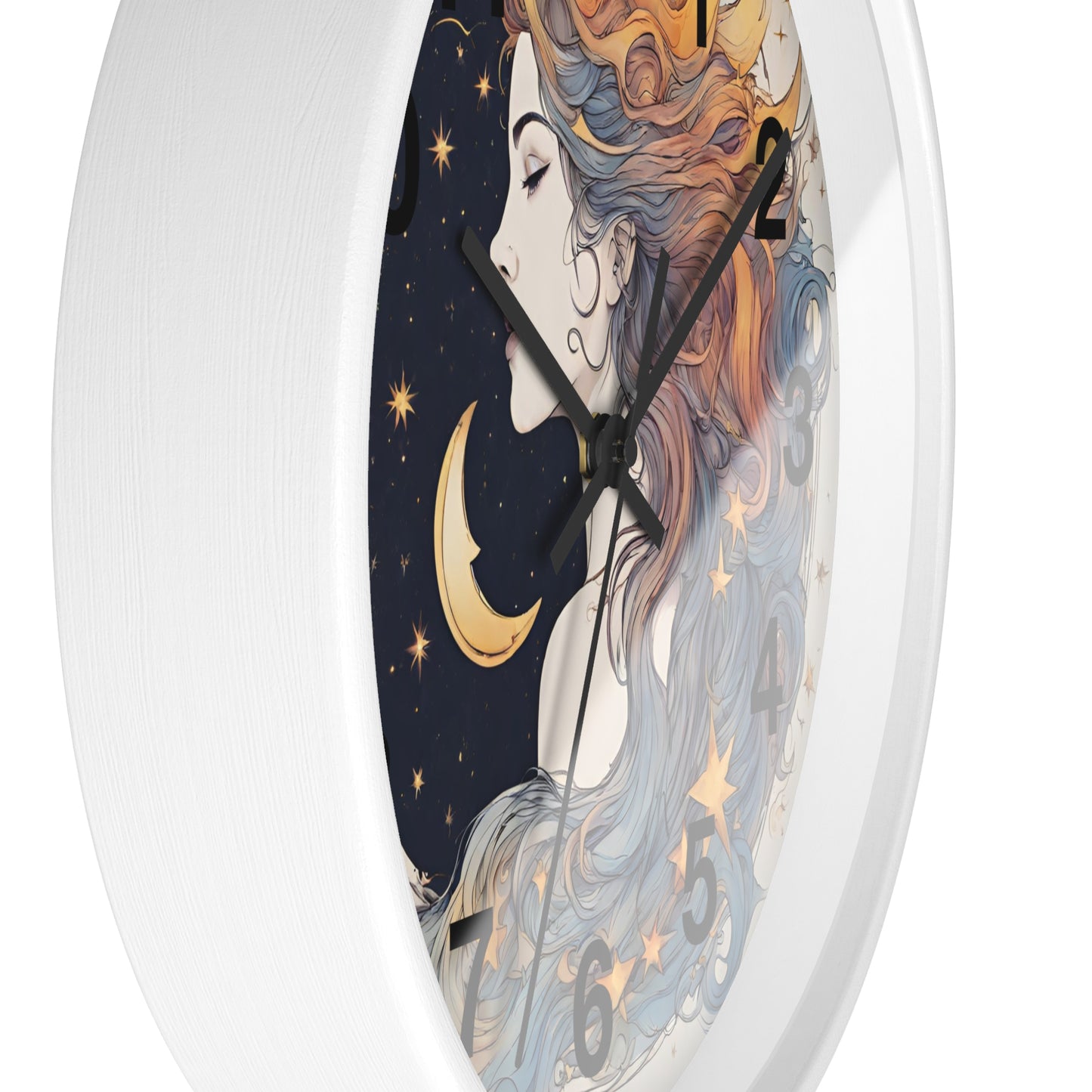 Moon Goddess Numbered Wall Art Clock | Lunar Stars & Space Astronomy Wall Hanging | Woman of Time Home Office Solar System Wall Decor Gift