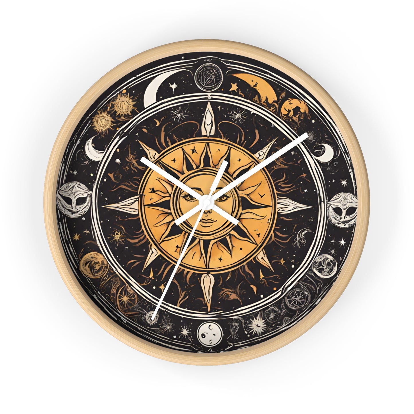 Sun and Moon Wall Art Clock | Celestial Solstice Astronomy Wiccan Hanging | Comet Constellations Home Office Solar System Pagan Decor Gift