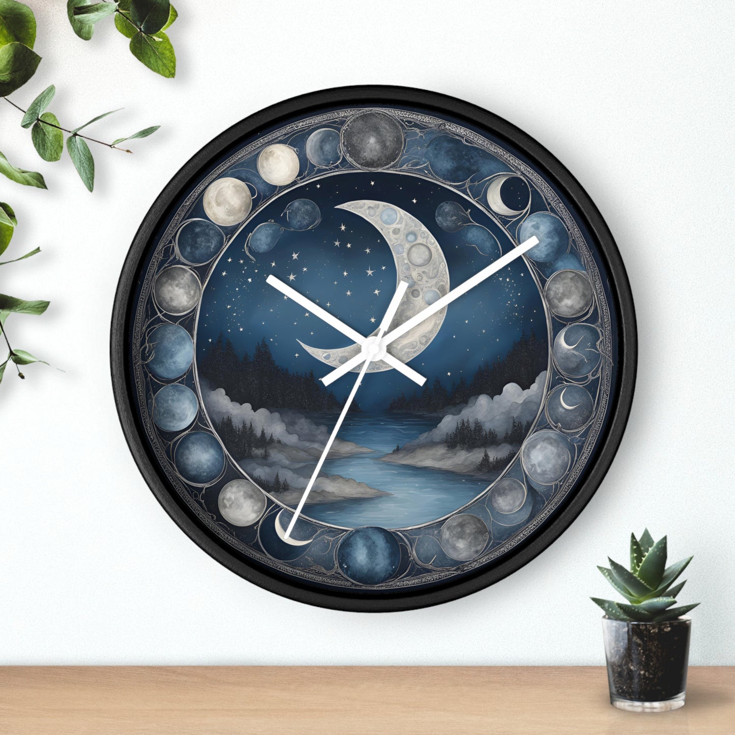 Moon Phases Wall Clock, Lunar Cycle Astronomy Home Decor, Solar System Wall Hanging, Celestial Office Art, Gift for Space Enthusiasts