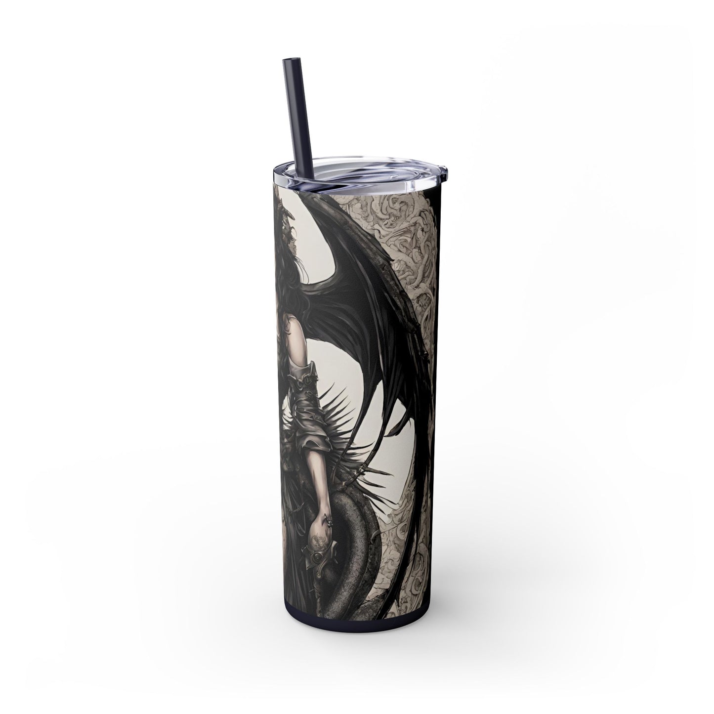 Gothic Medieval Dragon Tumbler, Beautiful Woman Morphing Drinking Traveler, Dark Fantasy Liquid Cup