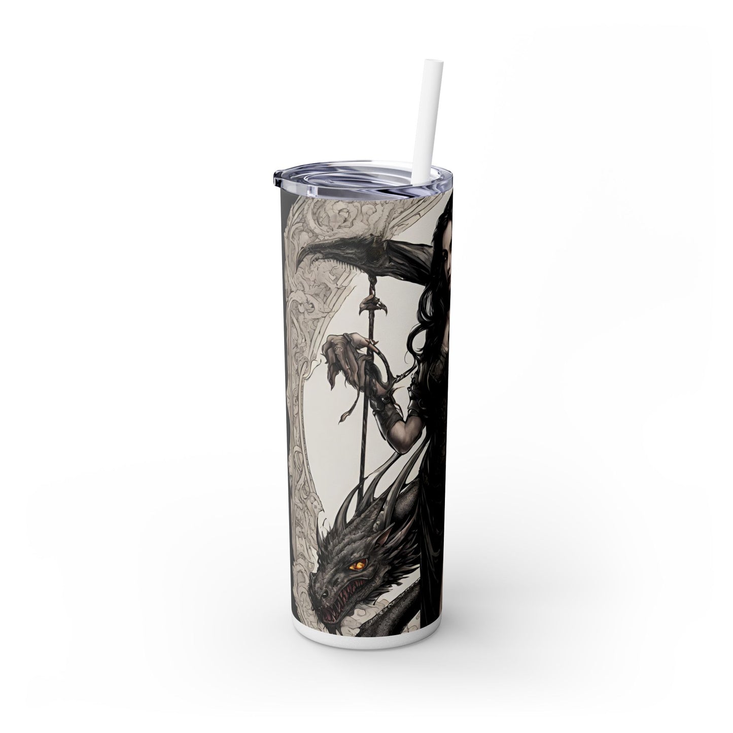 Gothic Medieval Dragon Tumbler, Beautiful Woman Morphing Drinking Traveler, Dark Fantasy Liquid Cup