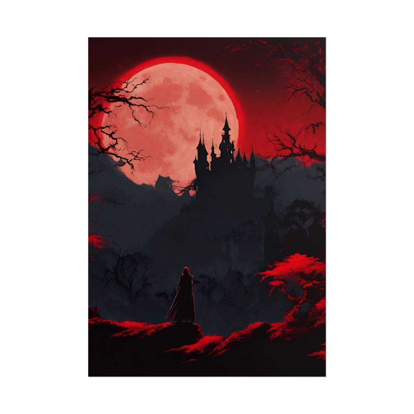 Castlevania Belmont Video Game Room Inspired Wall Decor | Cursed Ring of Lunar Blood Poster | Dracula Castle Vampire Night Wall Hanging