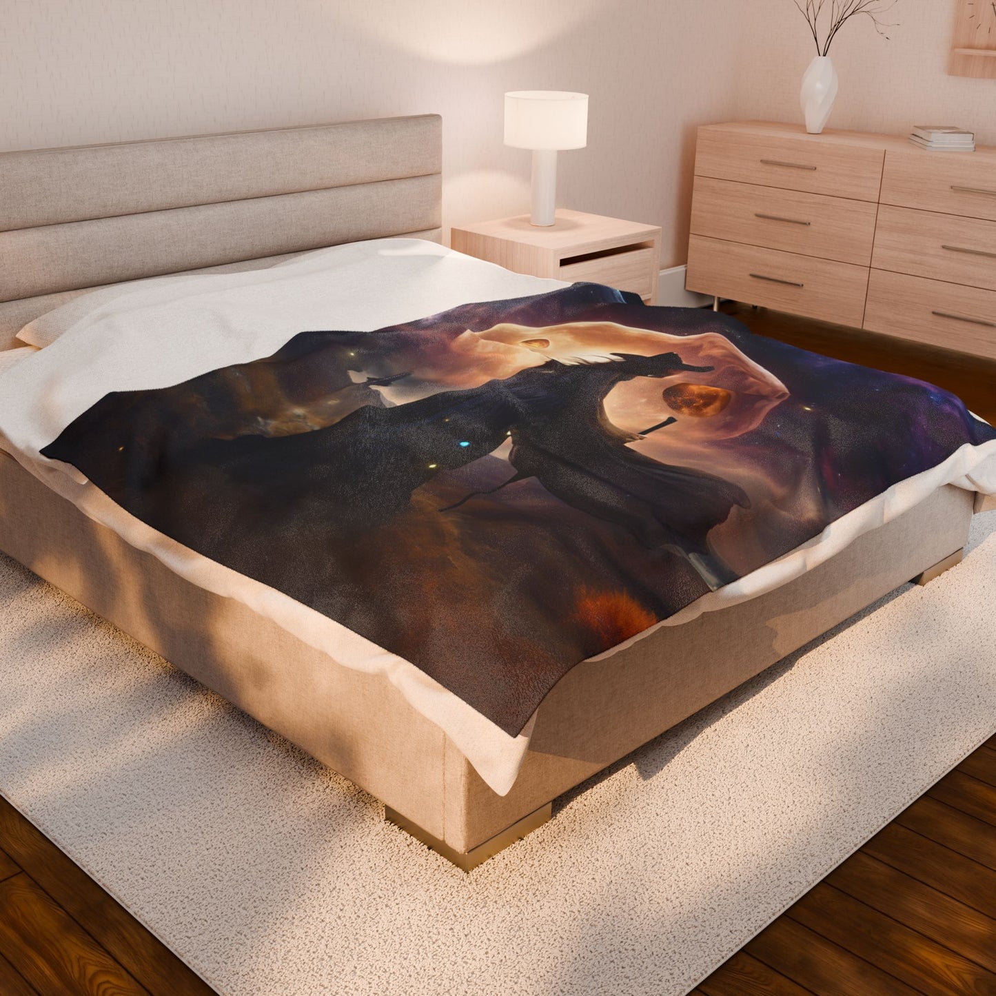 Witch of the Moons Wiccan Blanket, Time & Space Lunar Fantasy Galaxy Couch Throw Snuggle Sheet, Mystical Witchcraft Spell Bedroom Blanket