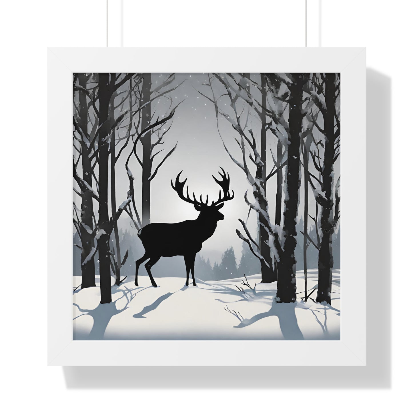 Animal Wall Art, Deer Hunter Picture, Big Buck Print, Hunting Cabin, Shadow Wall Hanging, Winter Snow Image, Living Room Poster, Framed Art