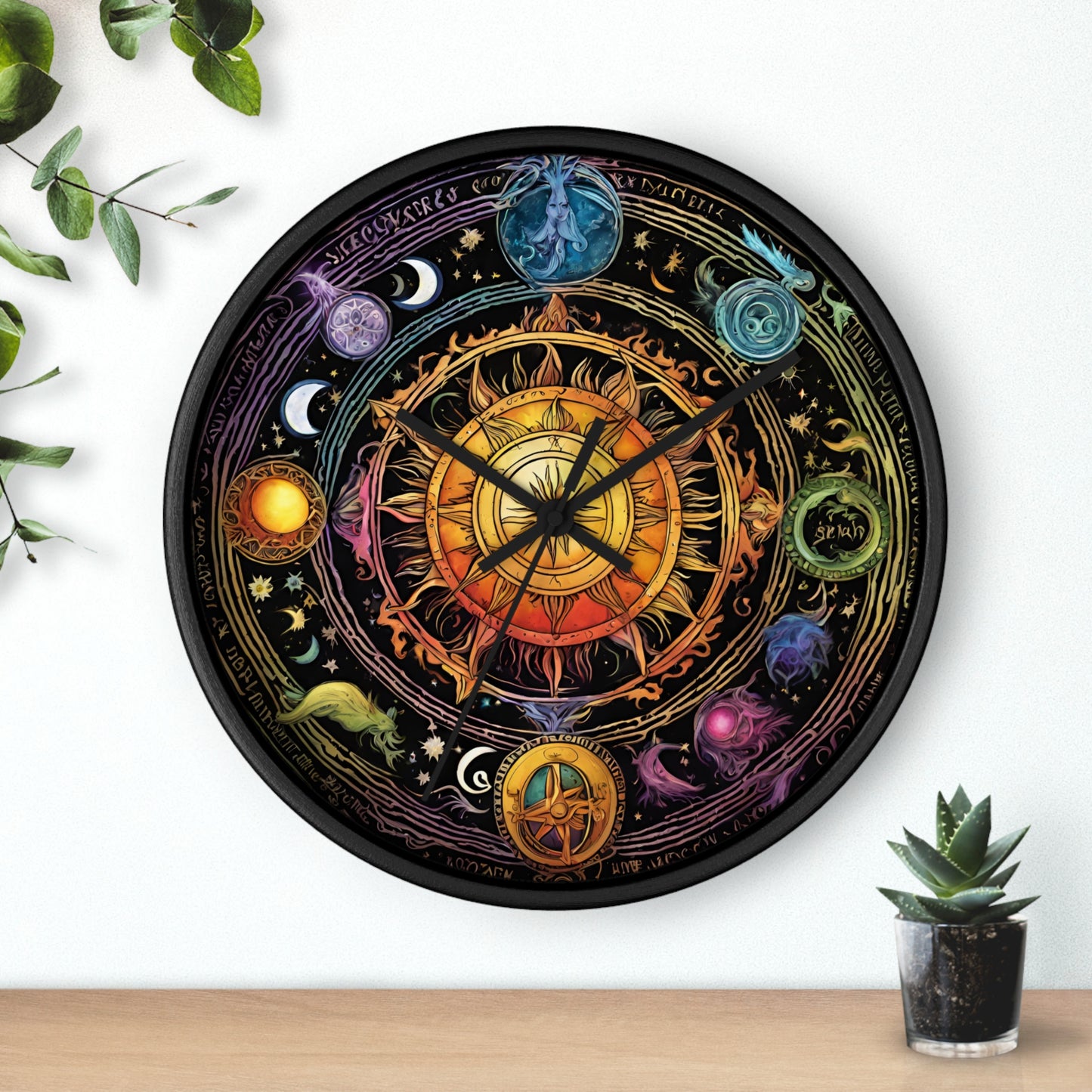 Sun Collage Wall Art Clock | Celestial Solstice Astronomy Wiccan Hanging | Comet Constellations Home Office Solar System Pagan Decor Gift