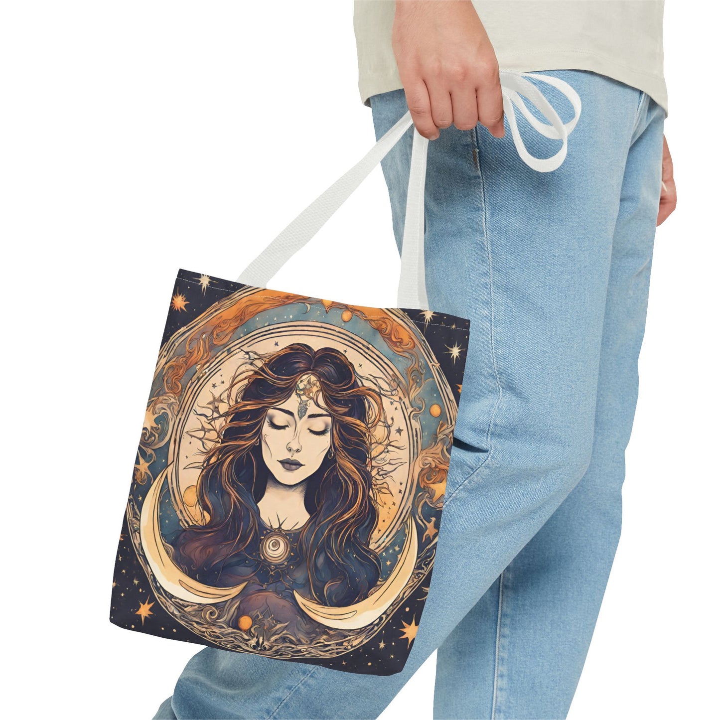 Sun & Moon Goddess Tote | Lunar Stars and Space Astronomy Grocery Bag | Wiccan Dreams Office Laptop Book Carrier | Solar System Travel Gift