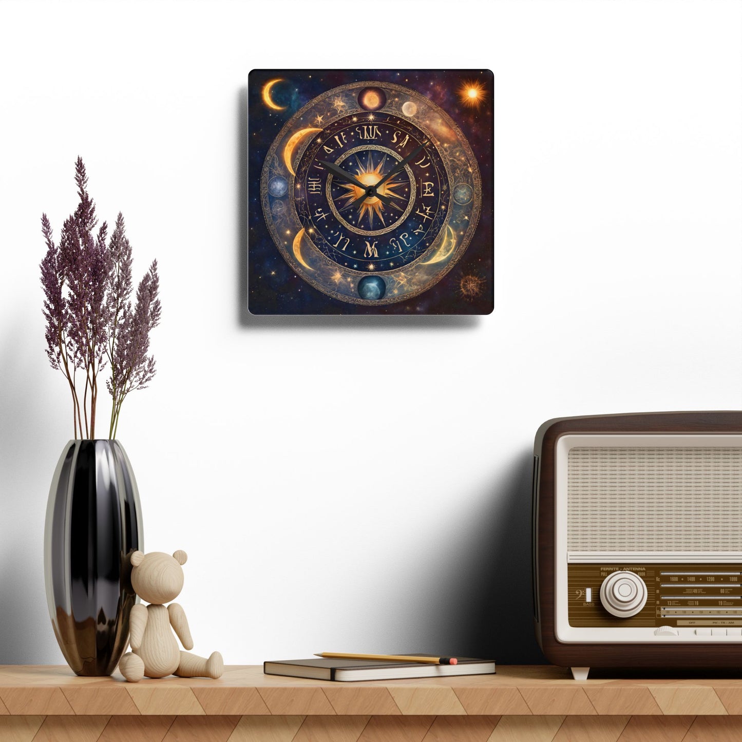 Moon Phases Acrylic Wall Art Clock | Lunar Cycle Astronomy Night & Space Hanging | Home Office Solar System Wall Decor Astrology Lover Gift