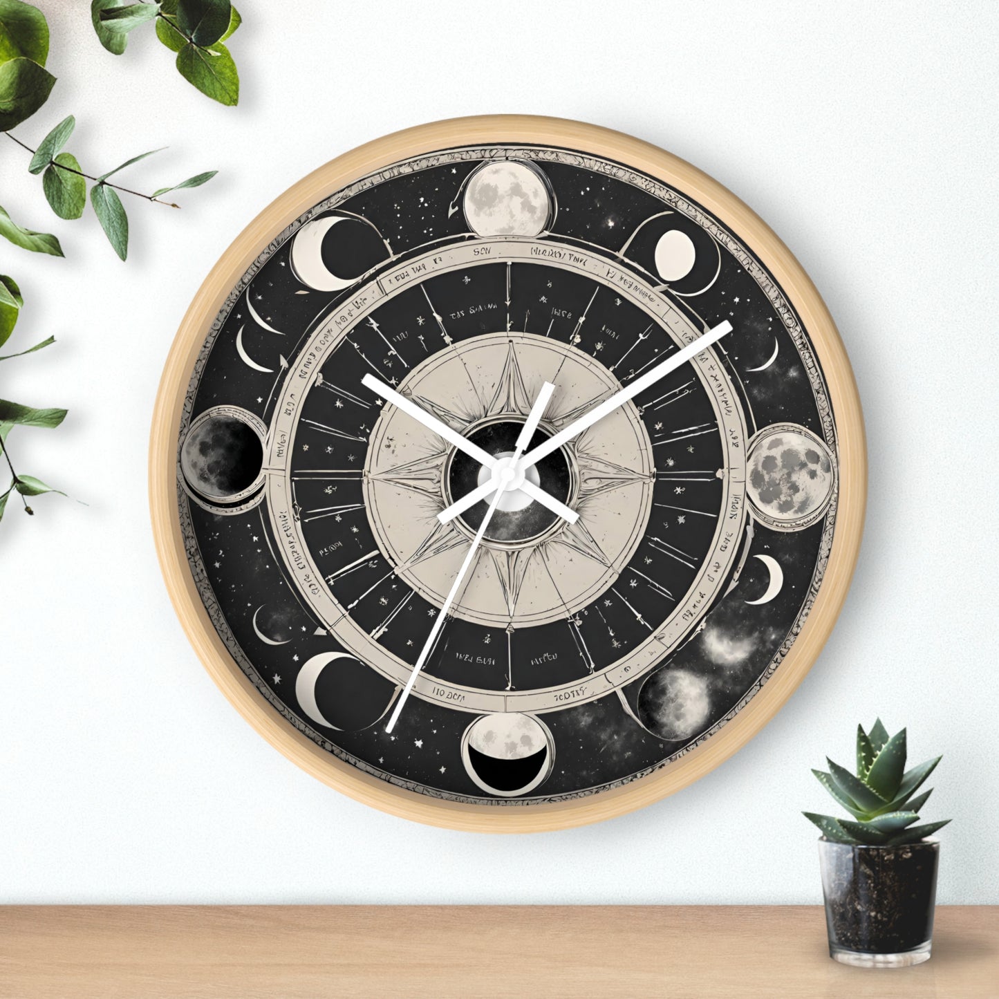 Moon Phases Wall Art Clock | Lunar Cycle Astronomy Wall Hanging | Home Office Solar System Wall Decor Gift