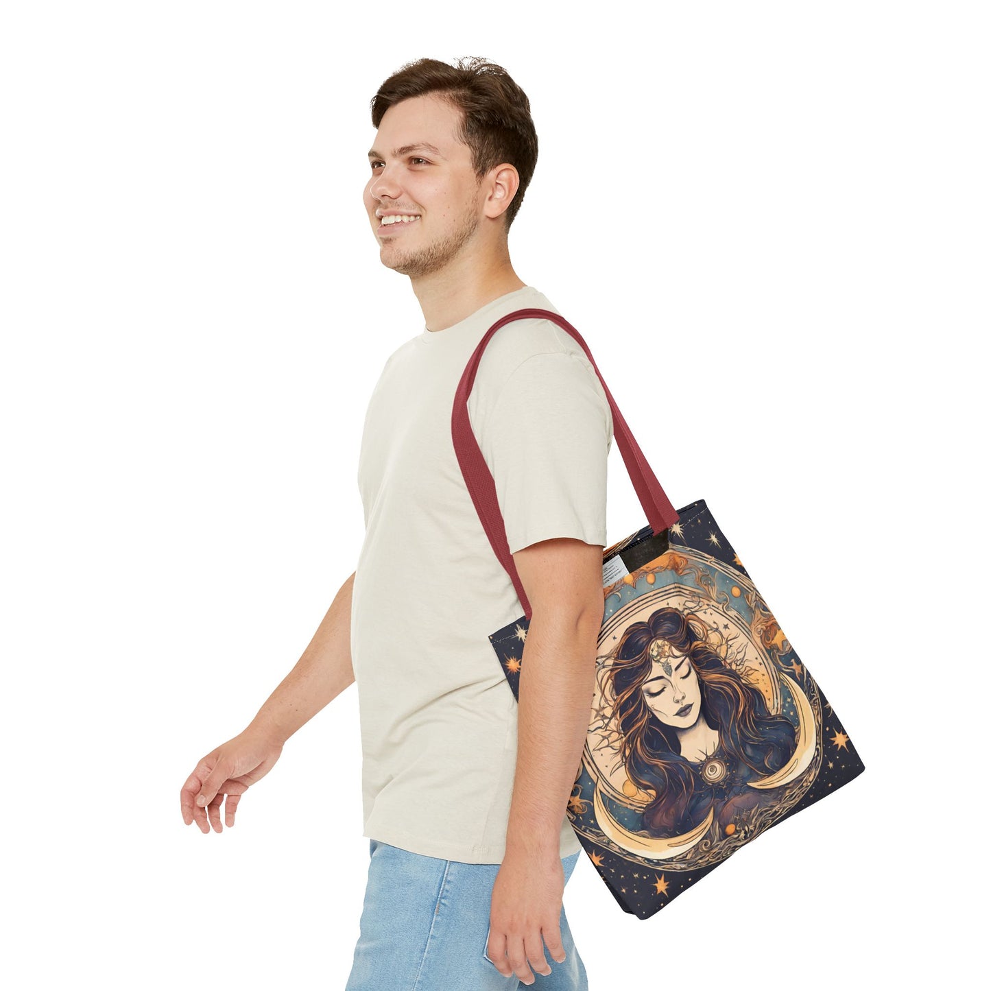Sun & Moon Goddess Tote | Lunar Stars and Space Astronomy Grocery Bag | Wiccan Dreams Office Laptop Book Carrier | Solar System Travel Gift
