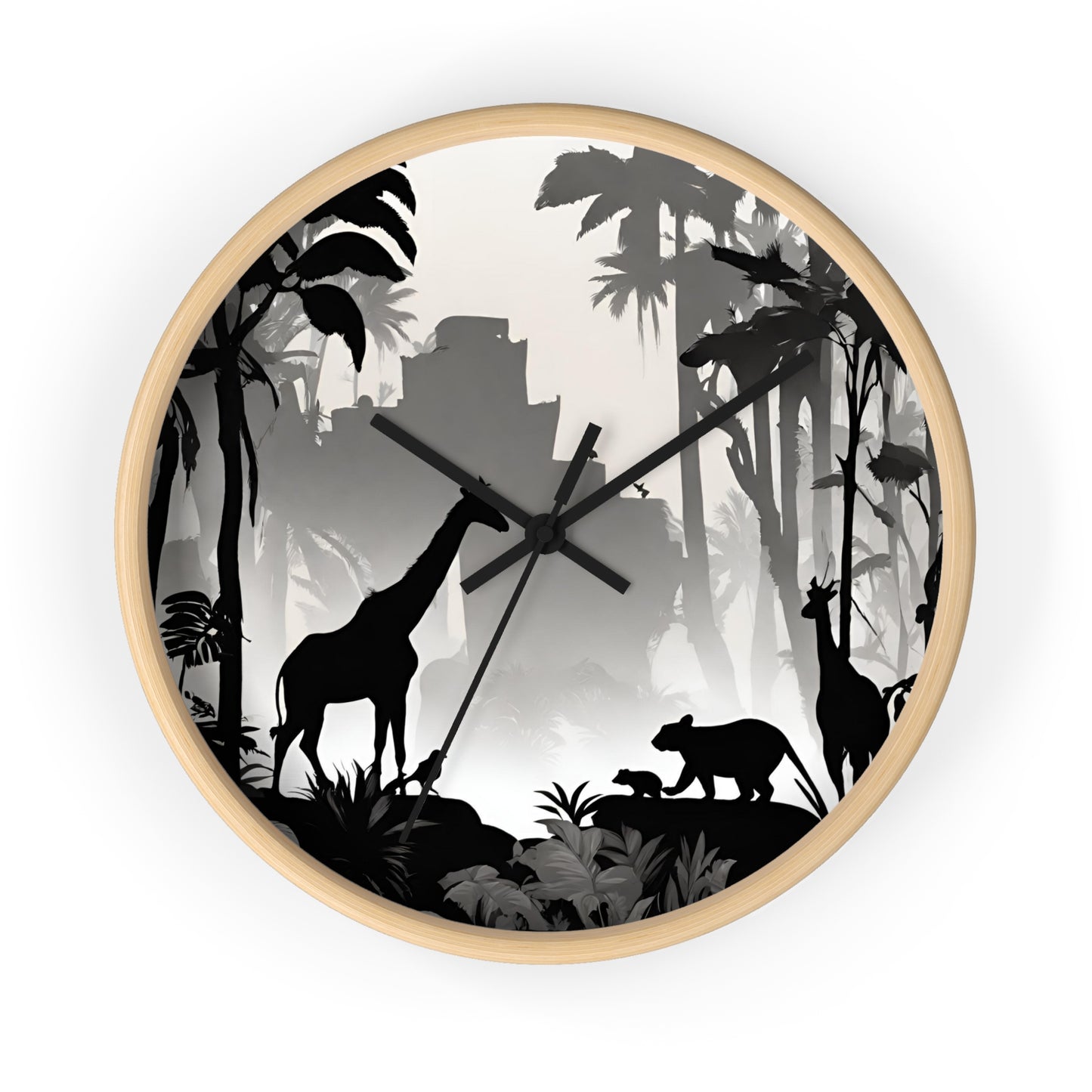 Jungle Giraffes Wall Art Clock | Shadowy Wild Nature Wall Hanging | Home Office Animal Wall Decor Gift